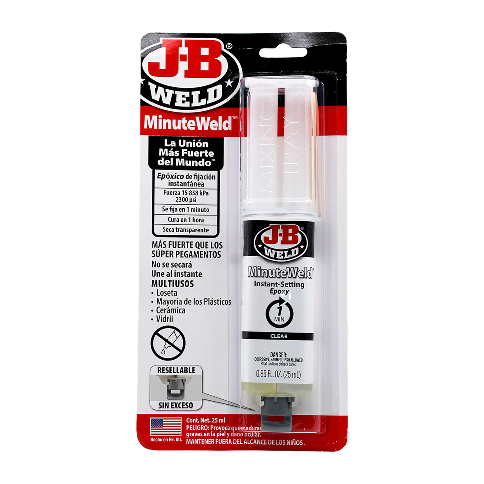 ADHESIVO EPÓXICO 25 ML JERINGA TRANSPARENTE INSTANTÁNEO JB WELD - Imagen 2