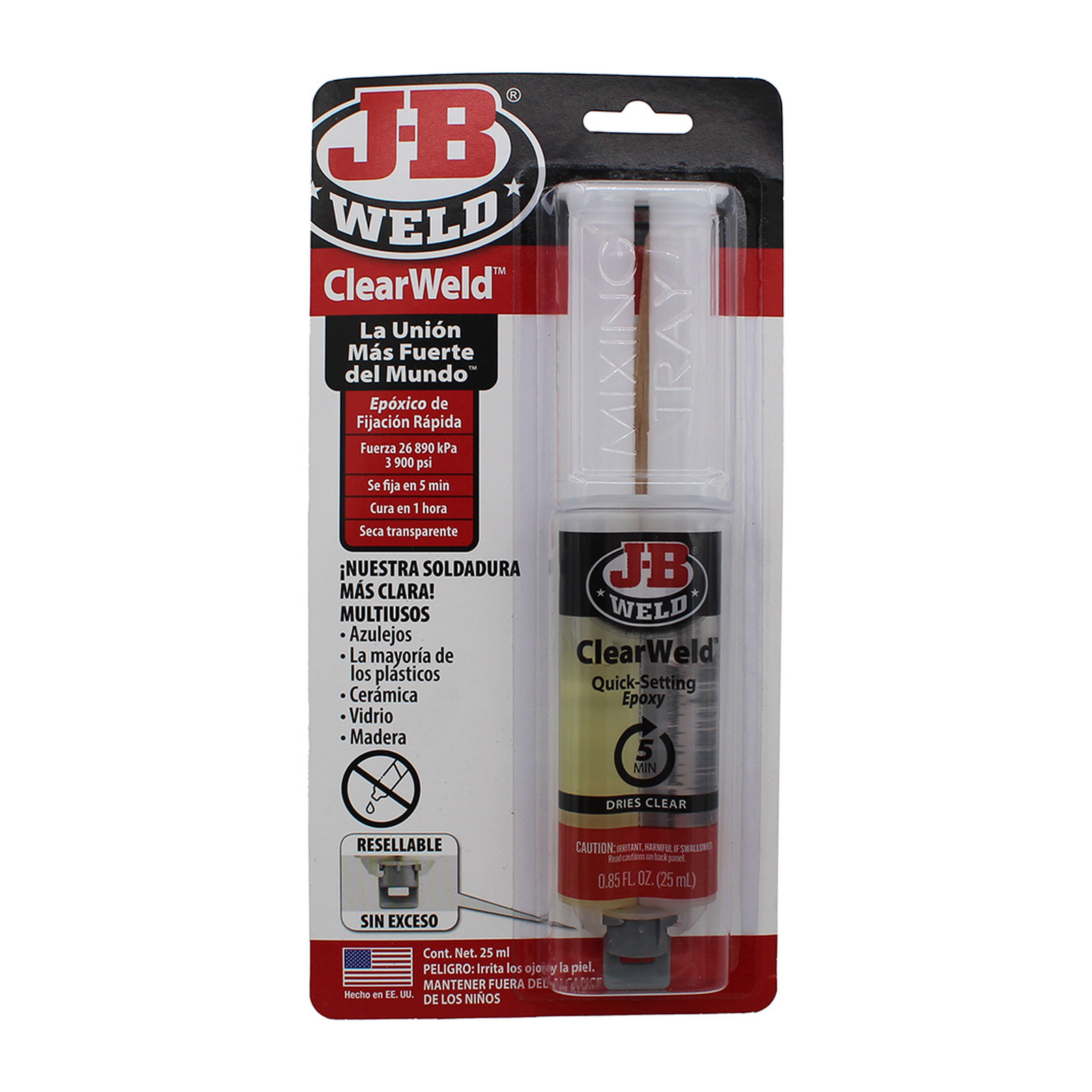 ADHESIVO EPÓXICO 25 ML JERINGA TRANSPARENTE 5 MIN JB WELD