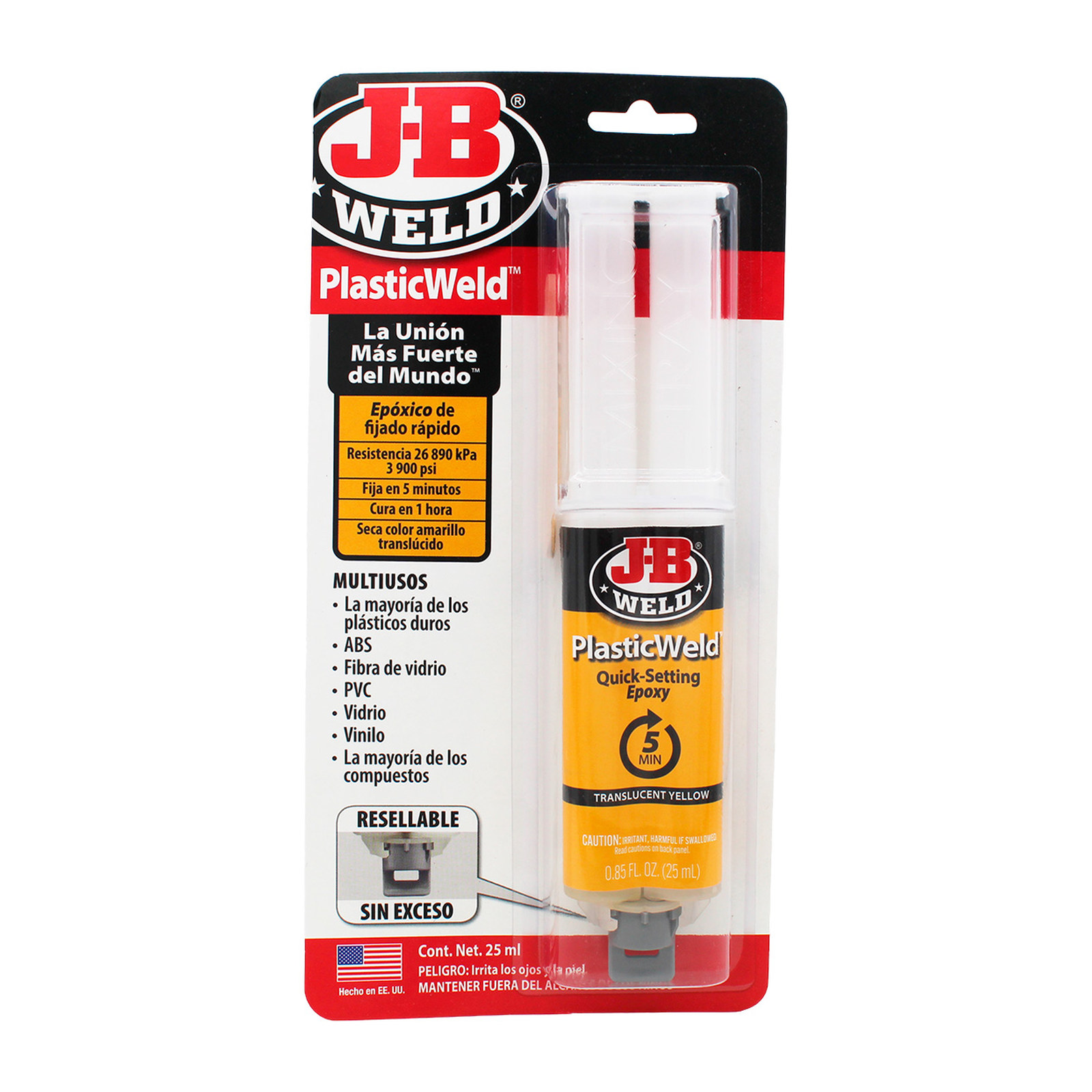 ADHESIVO EPÓXICO 25 ML JERINGA PARA PLÁSTICO NEGRO 15 MIN JB WELD