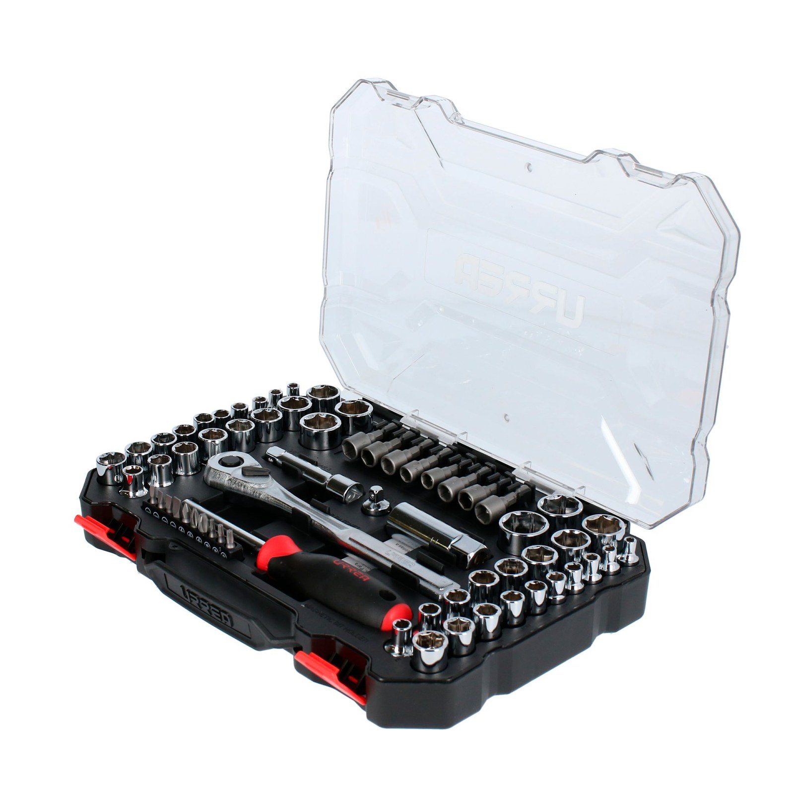 Juego de dados y accesorios cuadro de 1/4" y 3/8" combinado, 63 piezas Urrea - Imagen 2