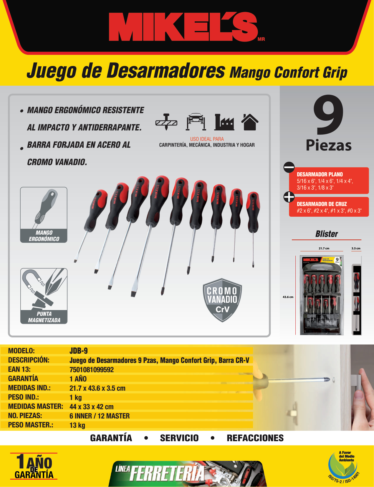MIKELS JDB-9 Desarmadores juego (9 pzas) - Imagen 4