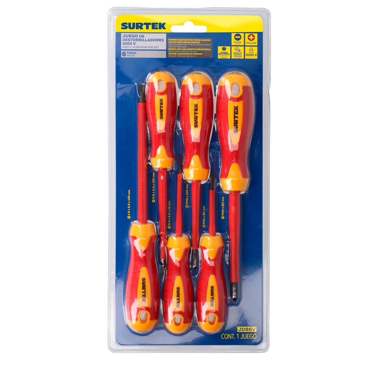 Juego de destornilladores con mango bimaterial 1000 V combinados, 6 piezas Surtek - Imagen 2