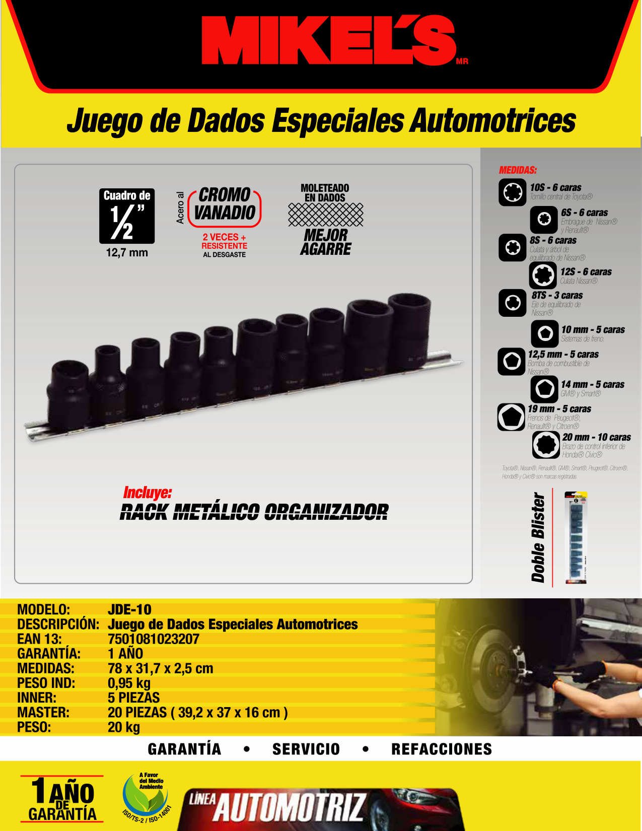 MIKELS JDE-10 Juego dados de impacto, 10 pzas (especial automotriz) - Imagen 4