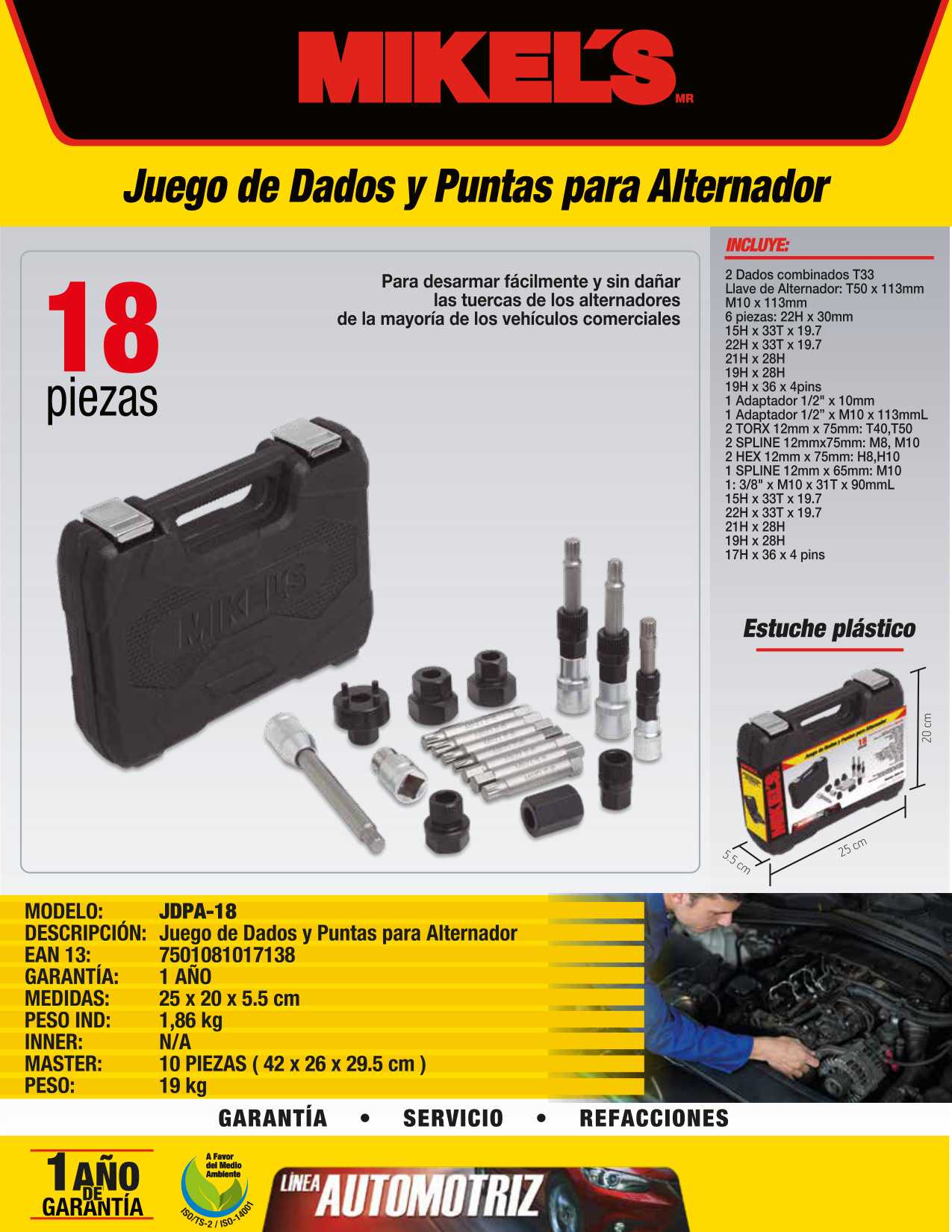 MIKELS JDPA-18 Kit de dados y puntas para alternador - Imagen 4