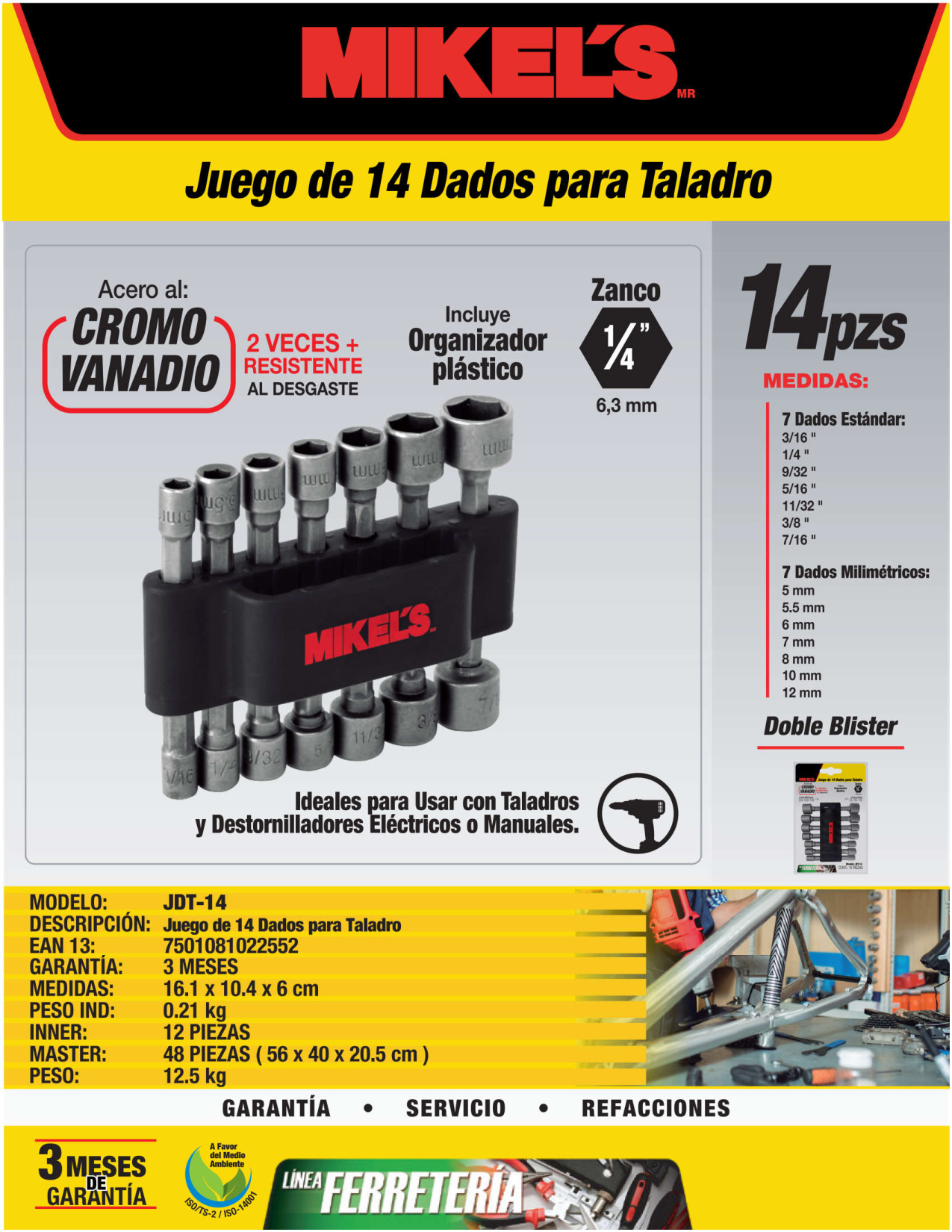 MIKELS JDT-14 Juego de 14 dados para taladro - Imagen 4