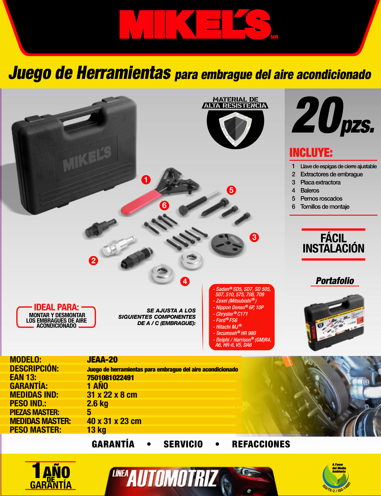 MIKELS JEAA-20 Kit juego de herramientas para embrague del aire acondicionado - Imagen 4