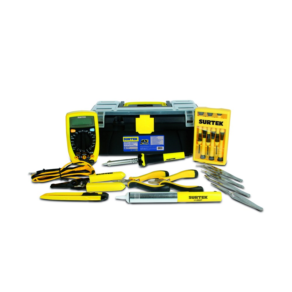 Juego combinado de herramientas para electricista con caja plástica, 18 piezas Surtek