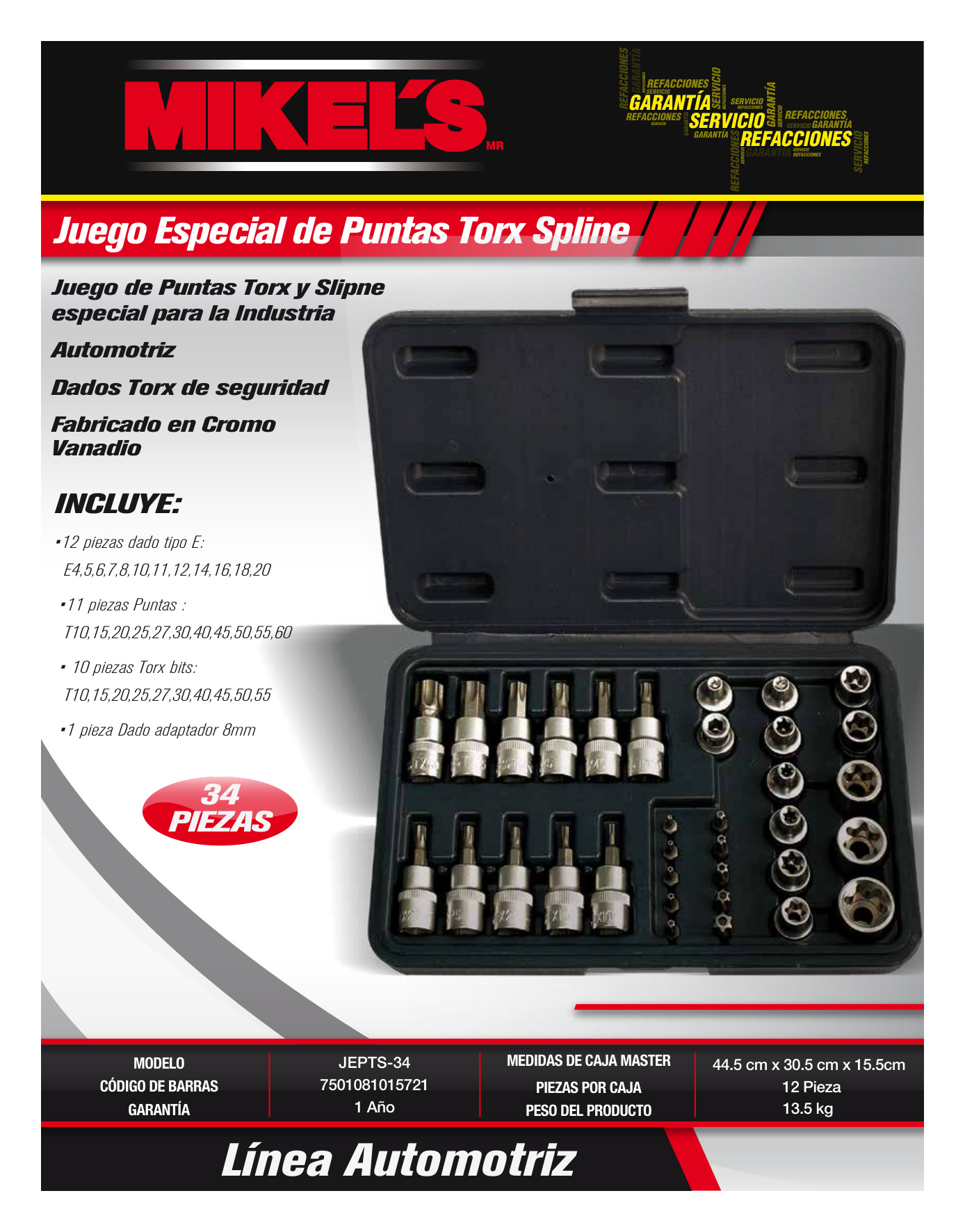 MIKELS JEPTS-34 Kit juego especial de puntas Torx® spline - Imagen 4