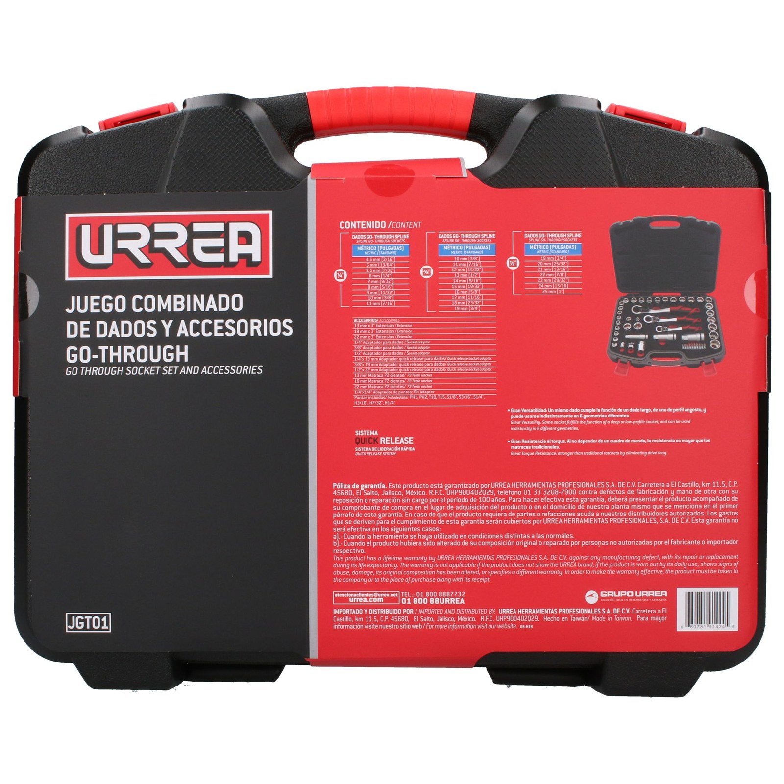 Juego de dados y accesorios cuadro de 1/4", 3/8" y 1/2" Go-Through combinado, 49 piezas Urrea - Imagen 4