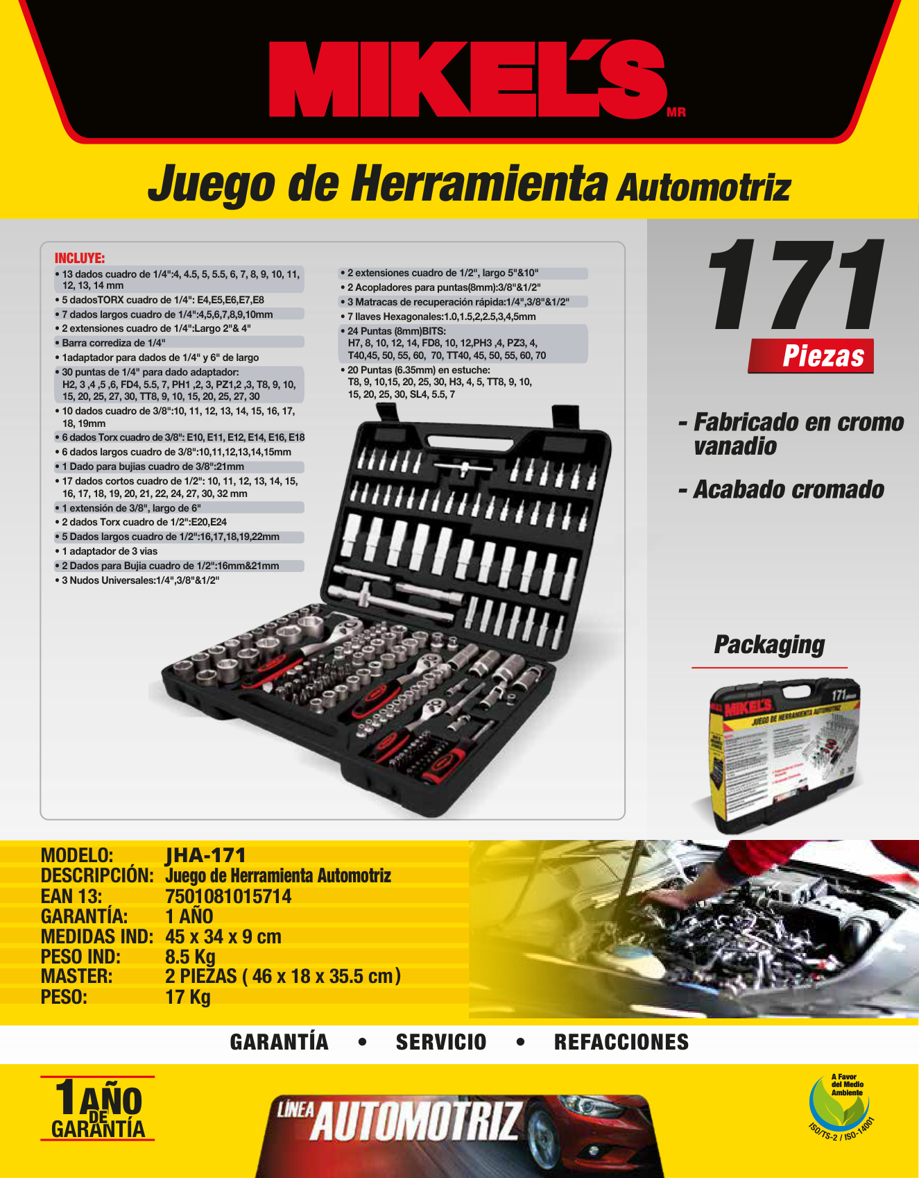 MIKELS JHA-171 Kit juego de herramienta automotriz (171 pzas) - Imagen 4