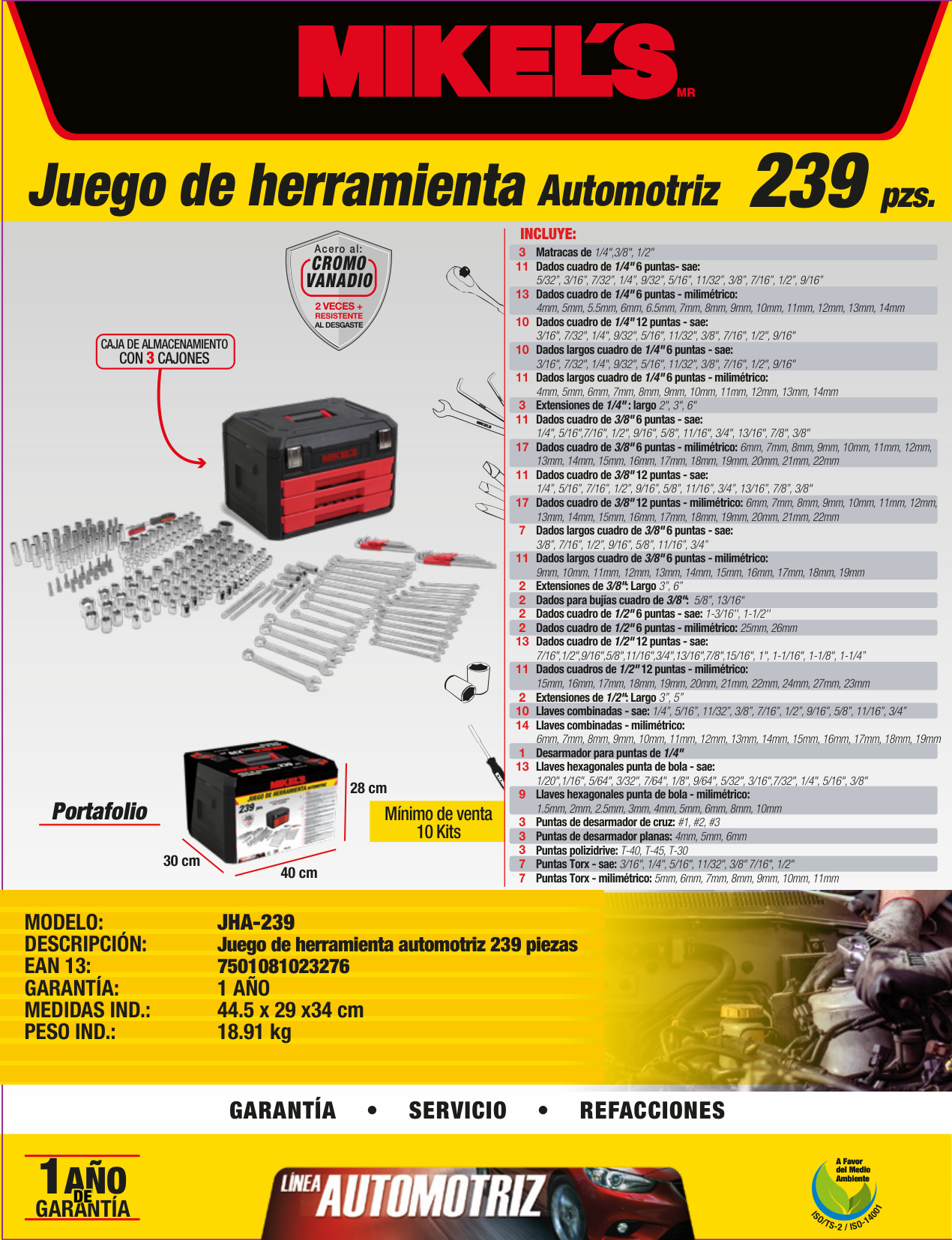 MIKELS JHA-239 Kit juego de herramienta automotriz (239 pzas) - Imagen 4