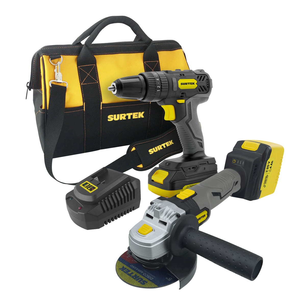 Juego de rotomartillo y esmeriladora a batería Li-ion 20 V, 2 piezas en mochila Surtek