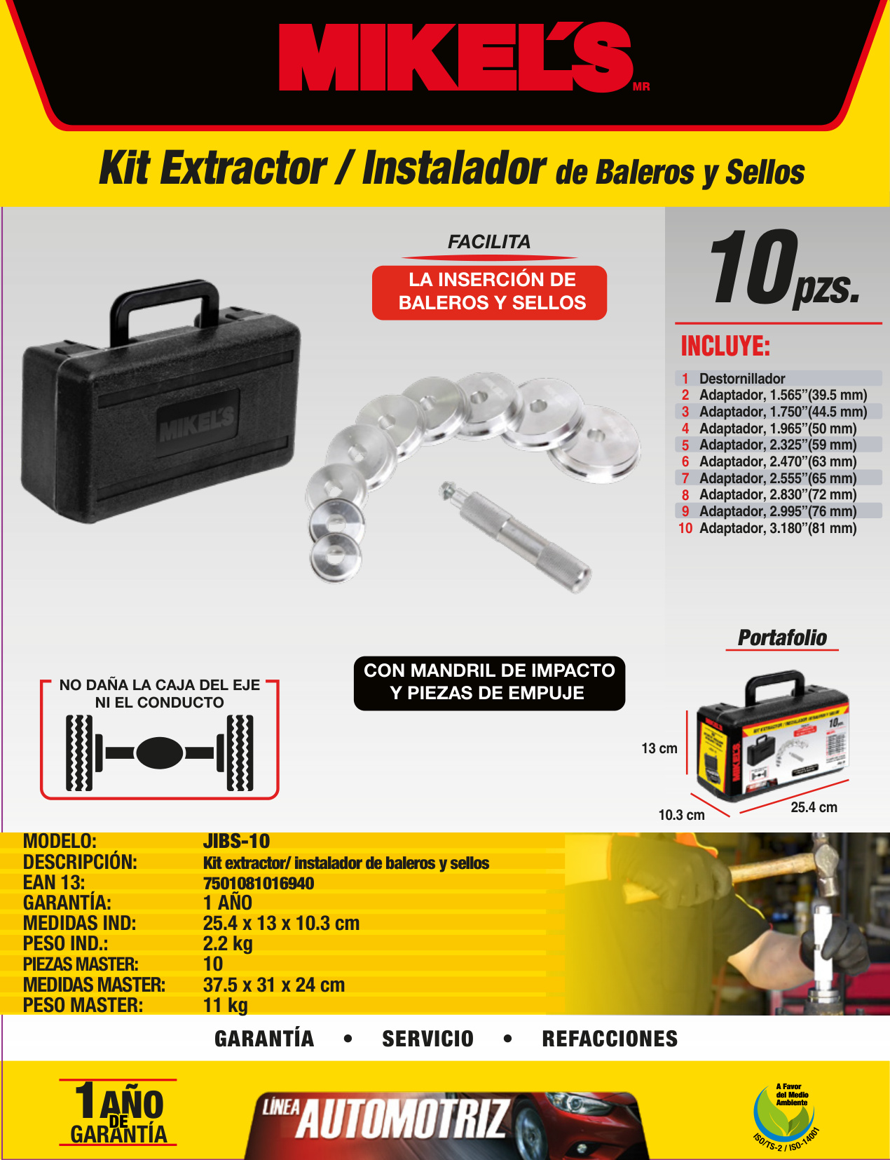 MIKELS JIBS-10 Kit juego instalador de baleros y sellos - Imagen 4