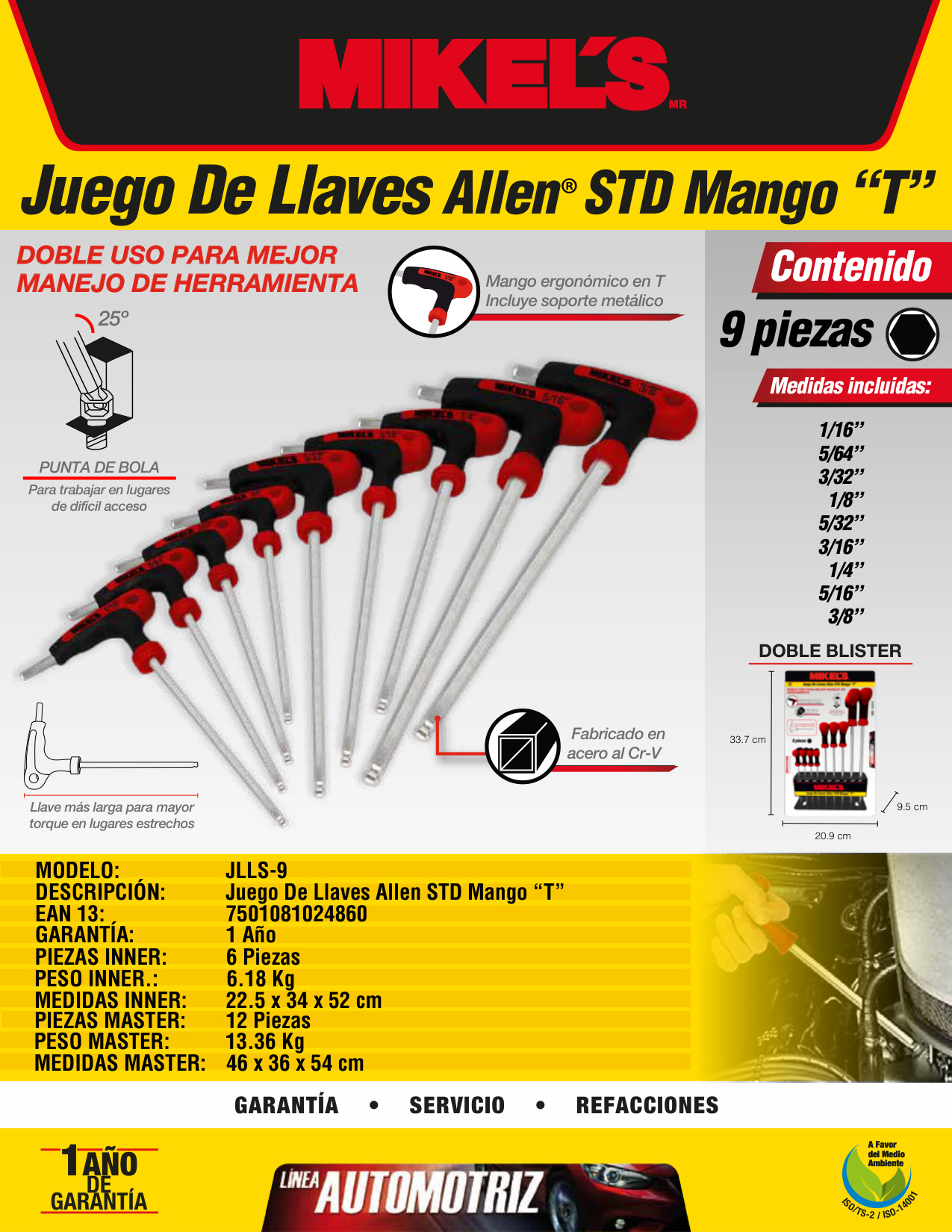 MIKELS JLLS-9 Juego de llaves allen®, estándar, mango "T" - Imagen 4
