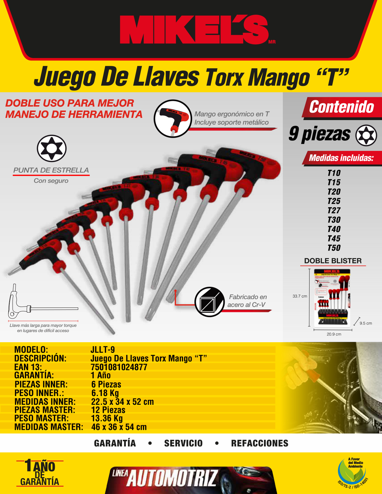 MIKELS JLLT-9 Juego de llaves  torx®, mango "T" - Imagen 4