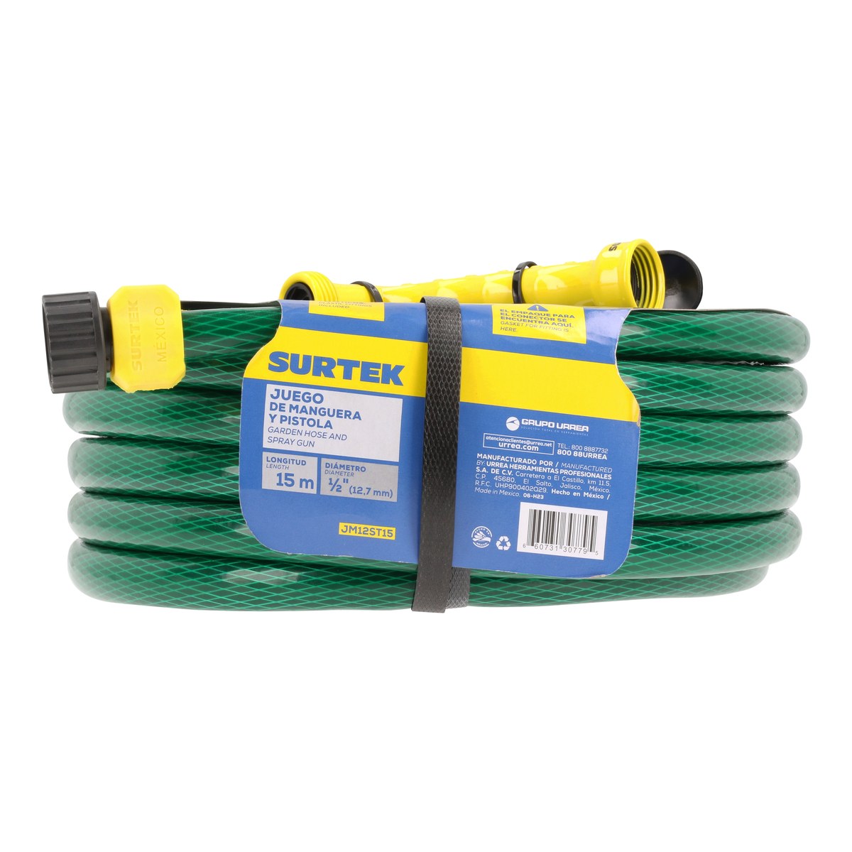 Manguera para jardín tramada verde con pistola para riego 1/2", 15 m Surtek - Imagen 2