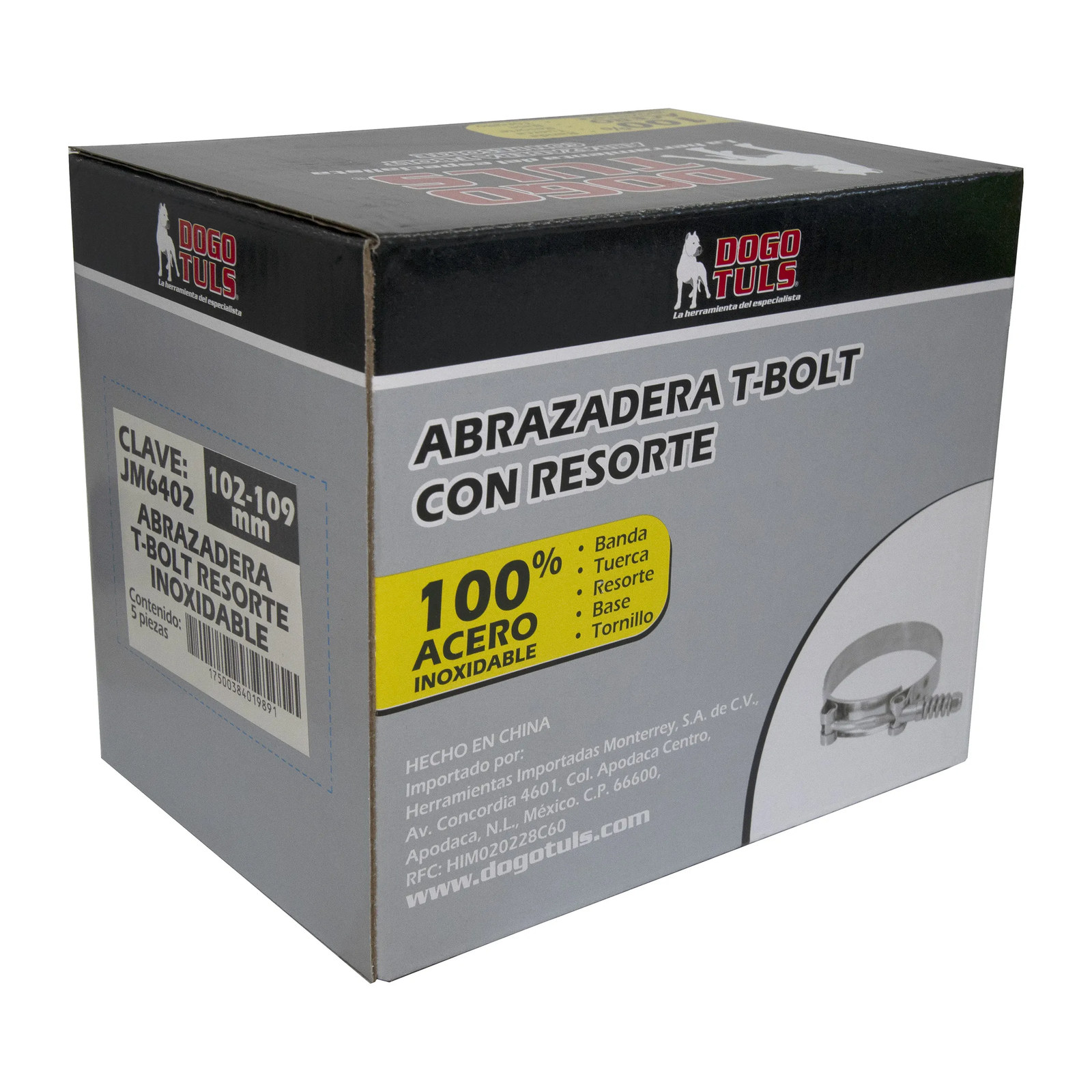 Abrazadera T-Bolt Resorte 102-109 mm Inoxidable - Imagen 4