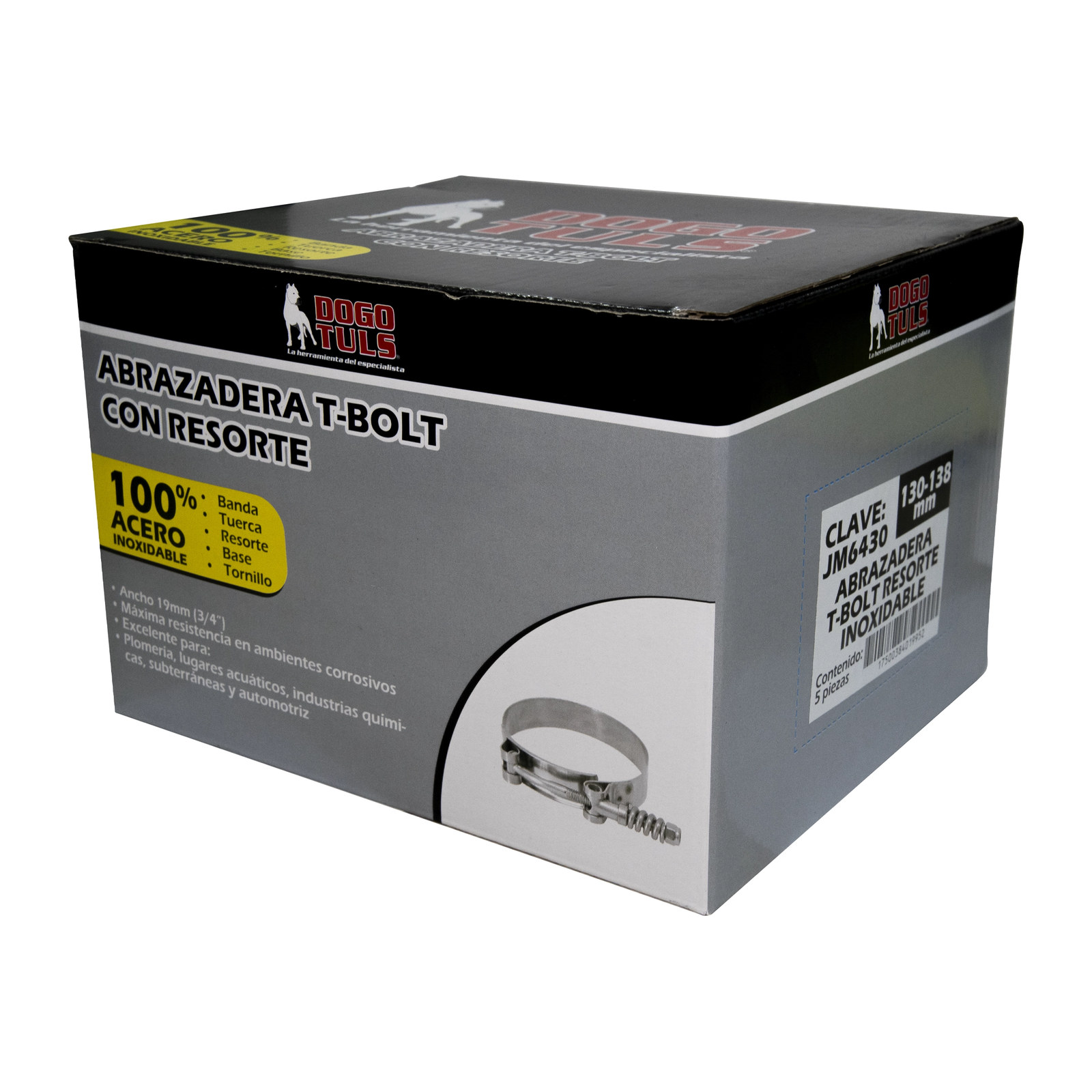 Abrazadera T-Bolt Resorte 130-138 mm Inox - Imagen 4