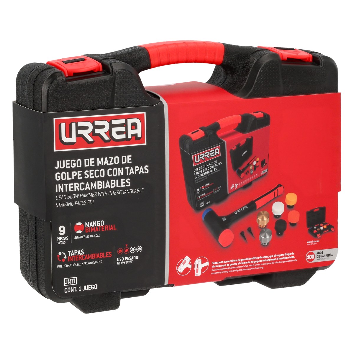 Juego de mazo de golpe seco con mango Rubber grip tapas intercambiables 16 oz, 9 piezas Urrea - Imagen 2