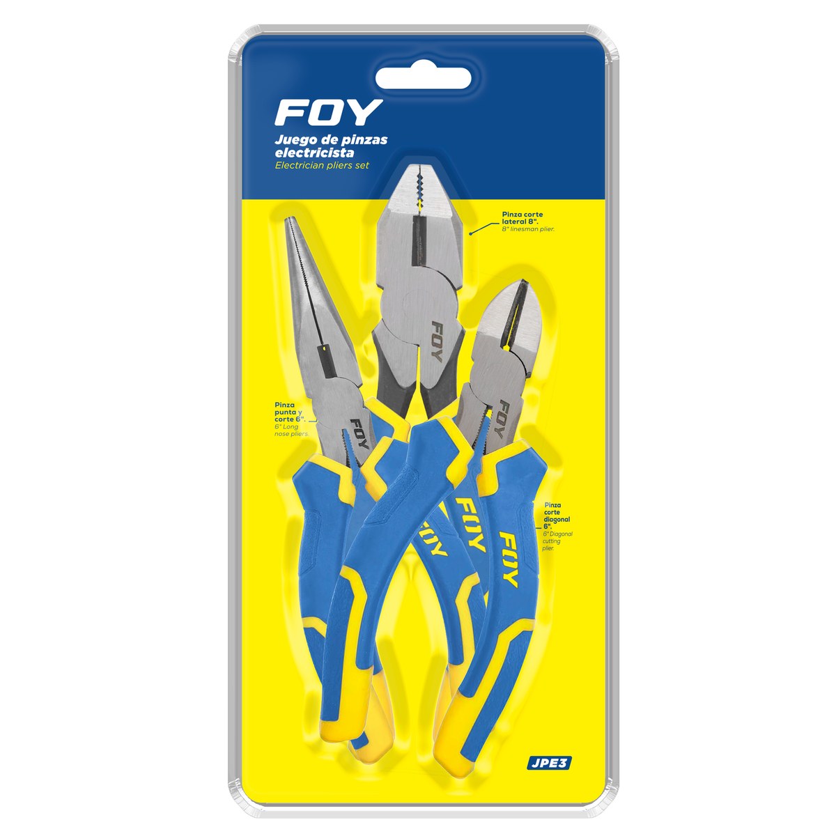 Juego de pinzas para electricista con mango bimaterial combinado, 3 piezas Foy - Imagen 2