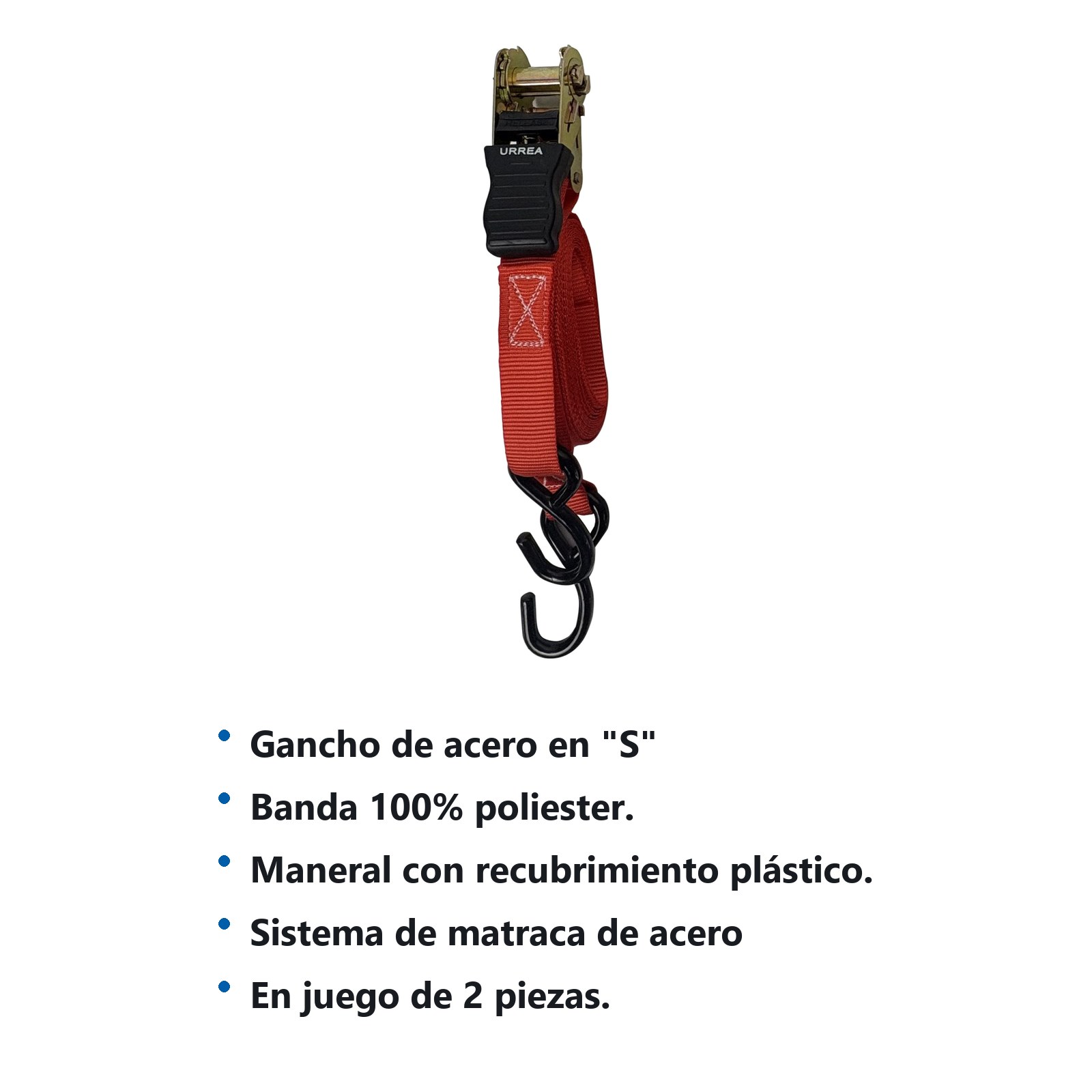 Juego de sujetadores con matraca, 1" x 4.5 m, 900kg carga maxima, 2 piezas Urrea - Imagen 2