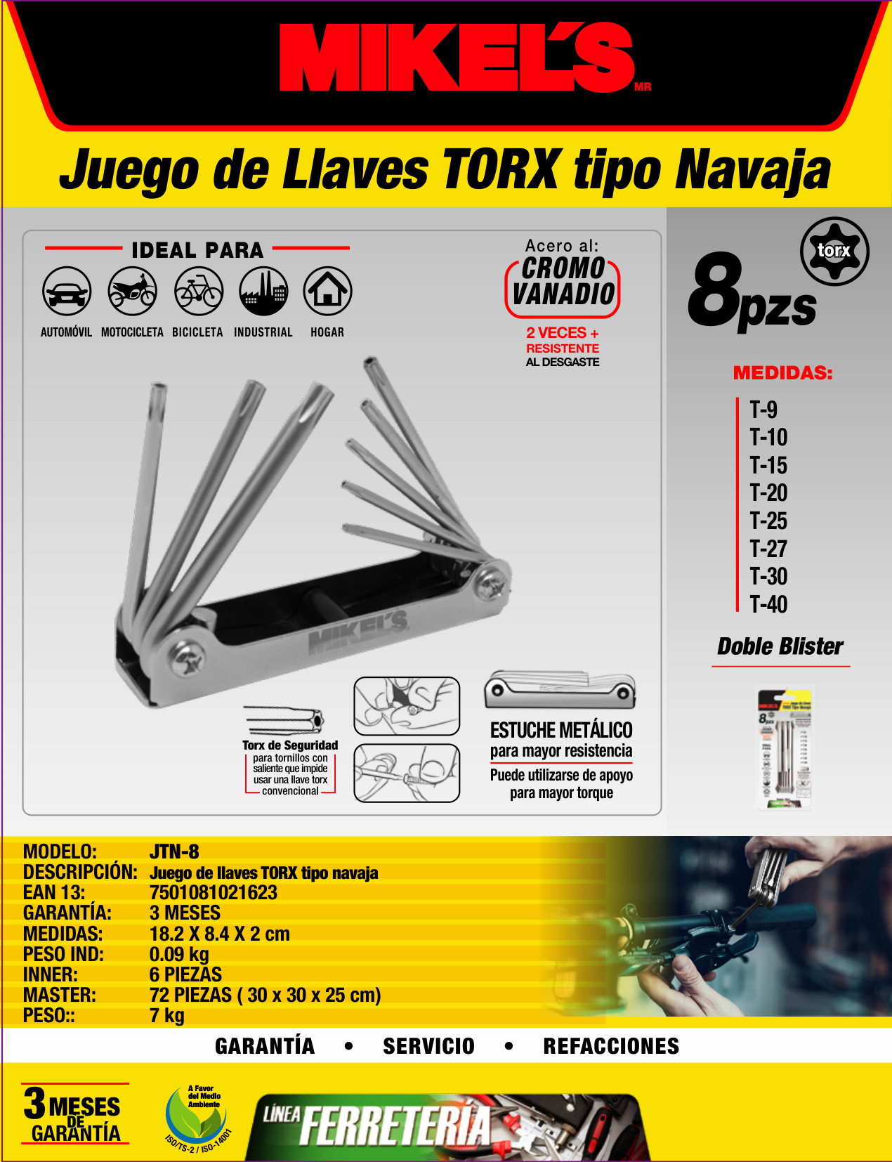 MIKELS JTN-8 Juego de llaves torx®, tipo navaja (8 pzas) - Imagen 4