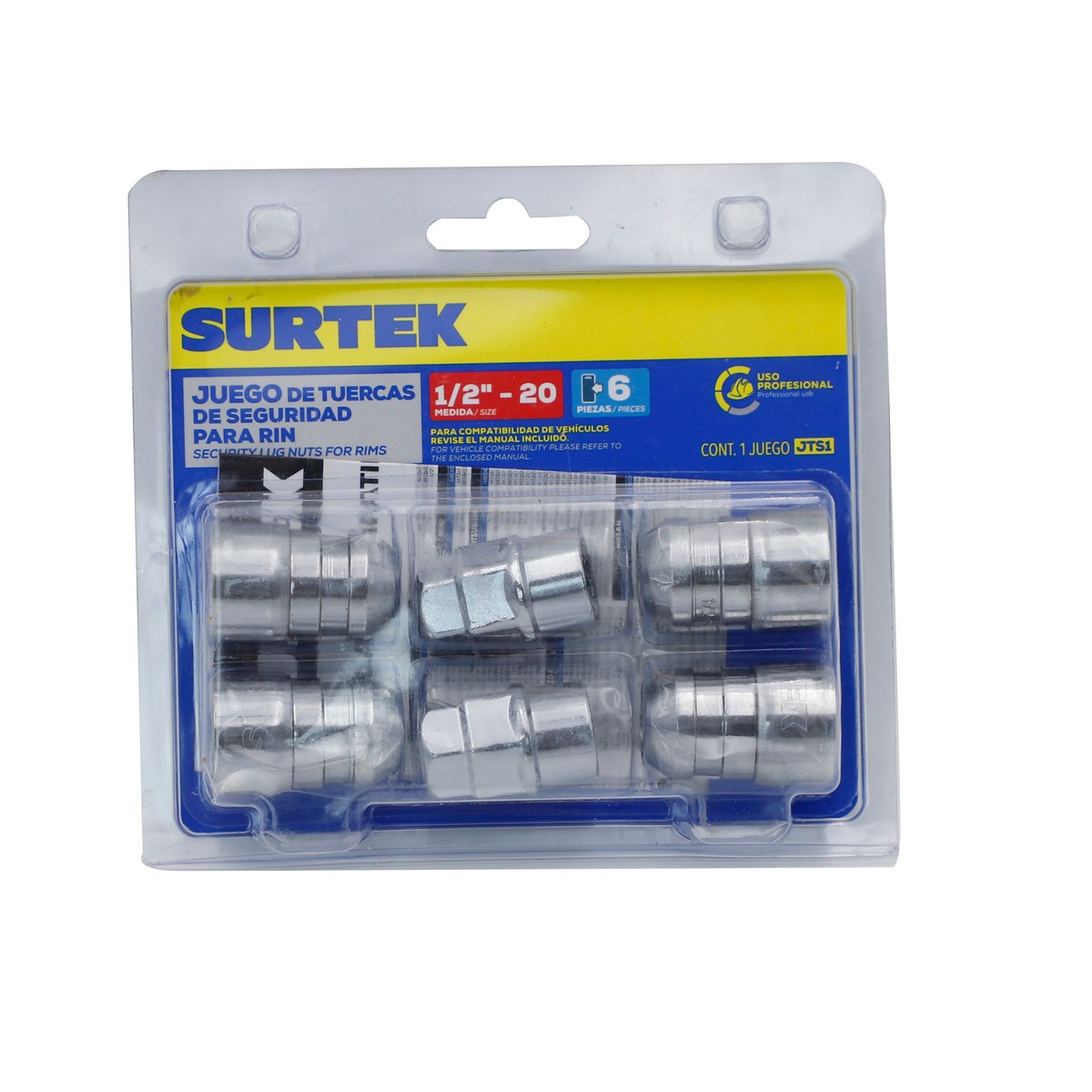 Juego de tuercas de seguridad para rin, 6 piezas, 1/2" x 2" Surtek - Imagen 2