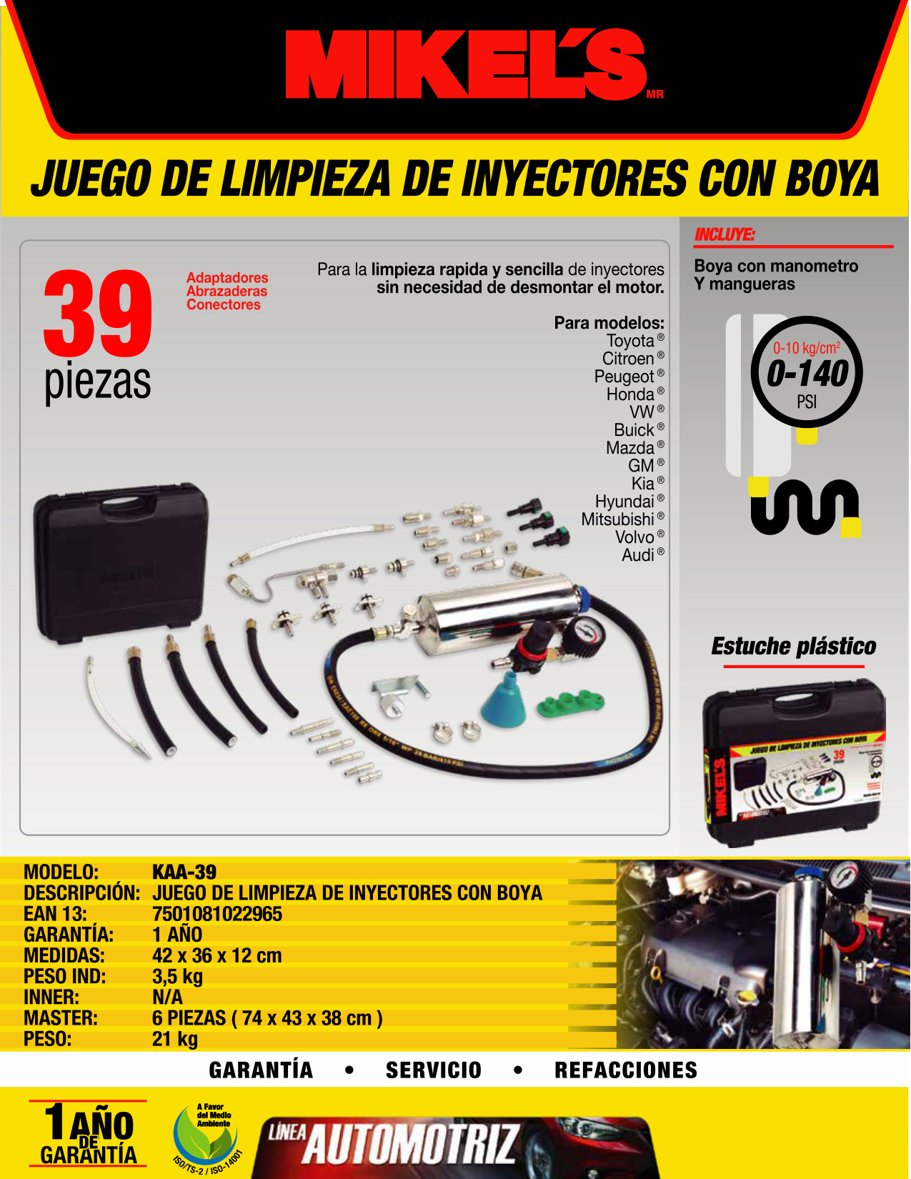 MIKELS KAA-39 Kit juego de limpieza de inyectores con boya - Imagen 4