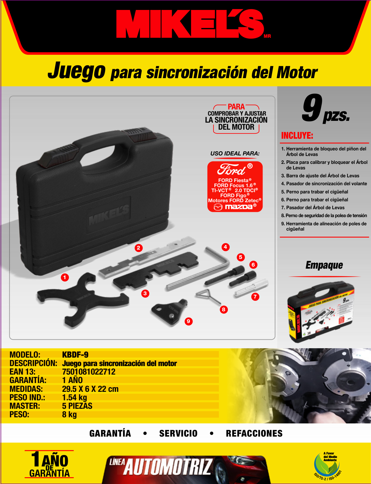 MIKELS KBDF-9 Kit de sincronización para motores FORD 1.2 lts, 1.4 lts, 1.6 lts, 1.8 lts, 2 lts - Imagen 3