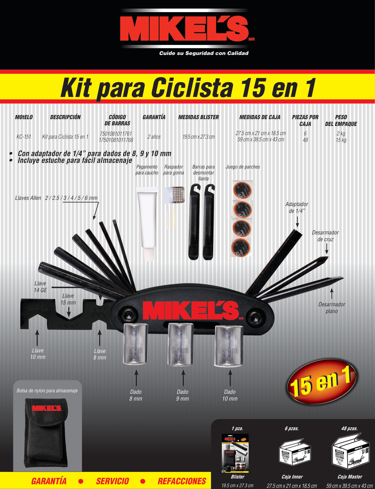 MIKELS KC-151 Kit multiherramienta para ciclista (15 en 1) - Imagen 4