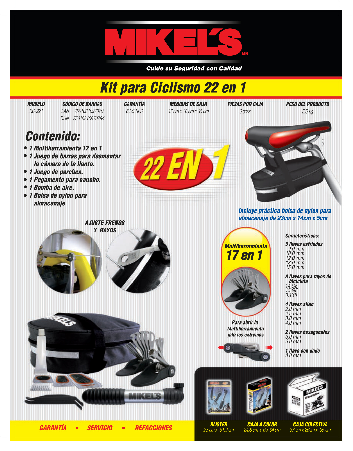 MIKELS KC-221 Kit para ciclista (22 en 1) - Imagen 4