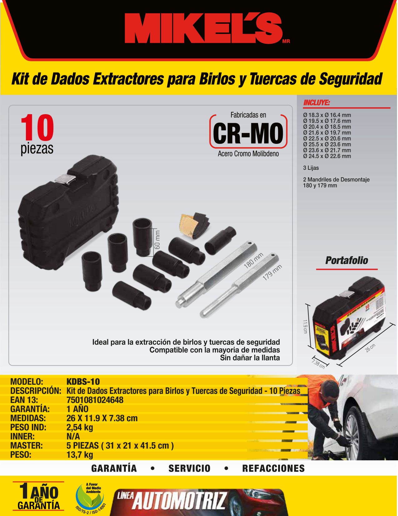 MIKELS KDBS-10 Kit dados extractores para birlos y tuercas de seguridad (10 pzas) - Imagen 4