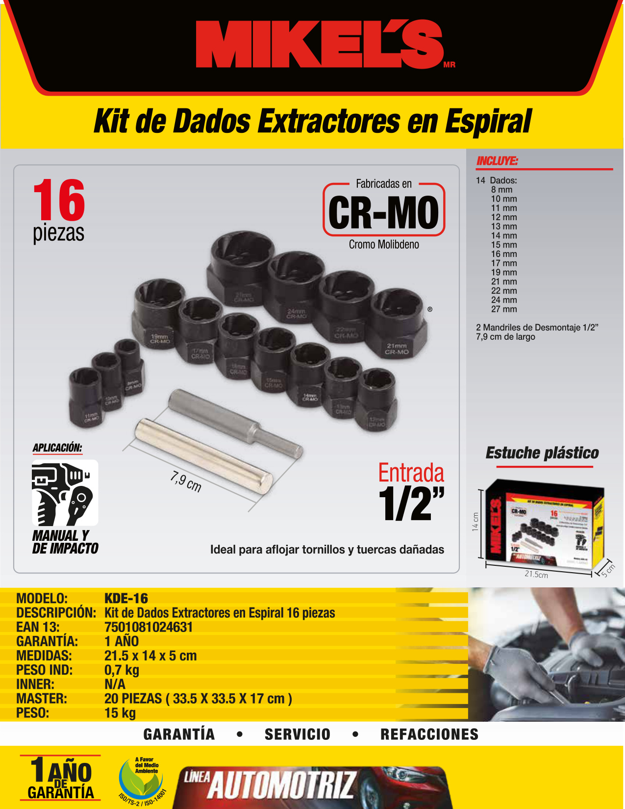 MIKELS KDE-16 Kit de dados extractores en espiral (16 pzas) - Imagen 4