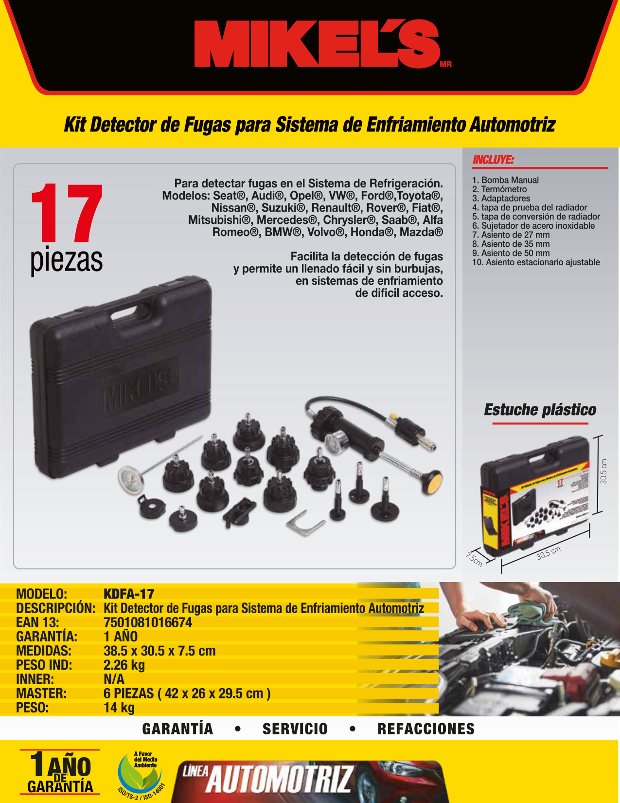 MIKELS KDFA-17 Kit detector de fugas para sistema de enfriamiento automotriz - Imagen 4