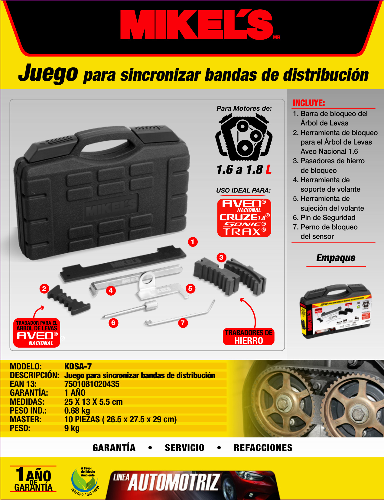 MIKELS KDSA-7 Kit juego para sincronizar bandas de distribución (Sonic®, Trax® y Cruze 1.6®) - Imagen 4