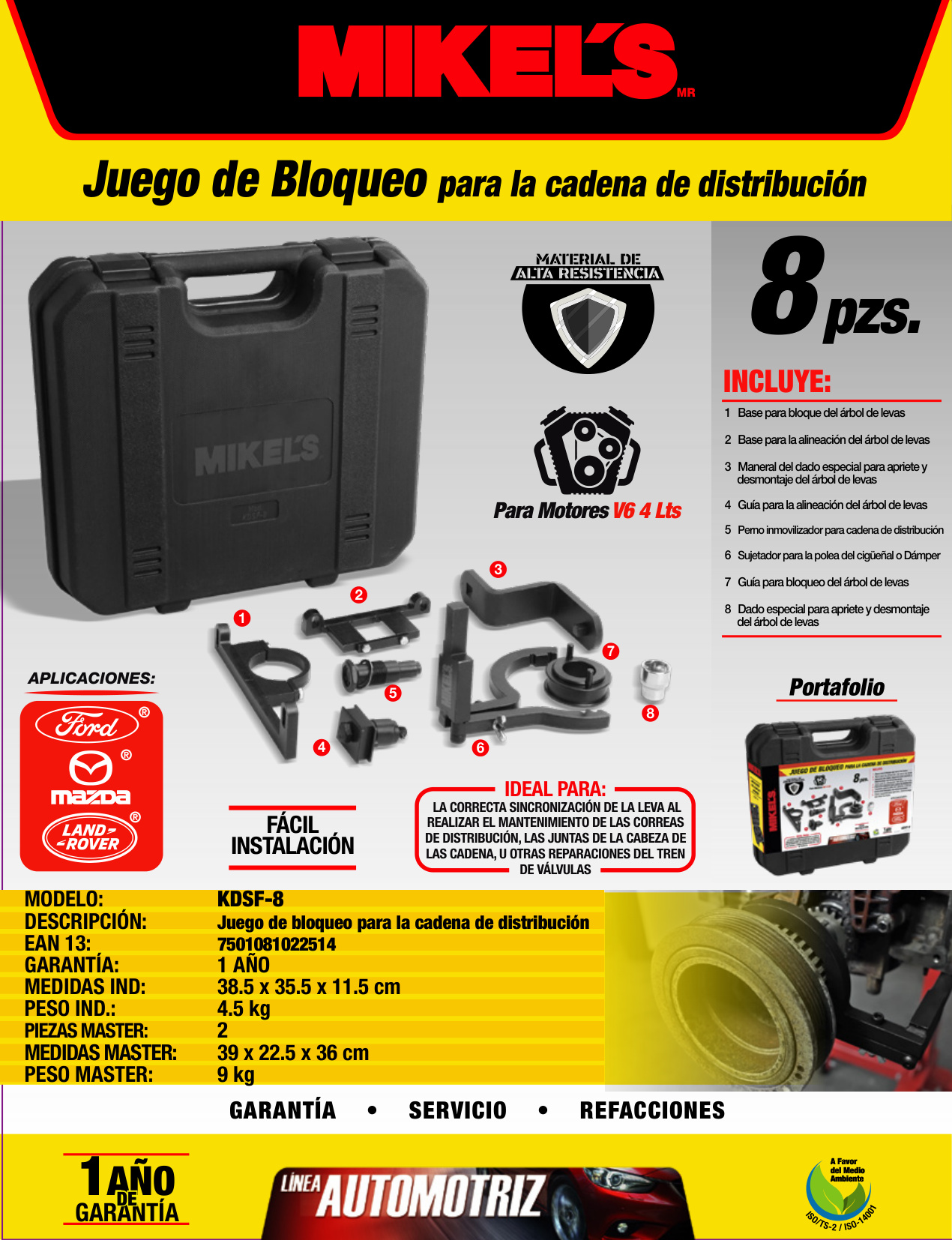 MIKELS KDSF-8 Kit juego de bloqueo para la cadena de distribución v6 (4 lts) - Imagen 4