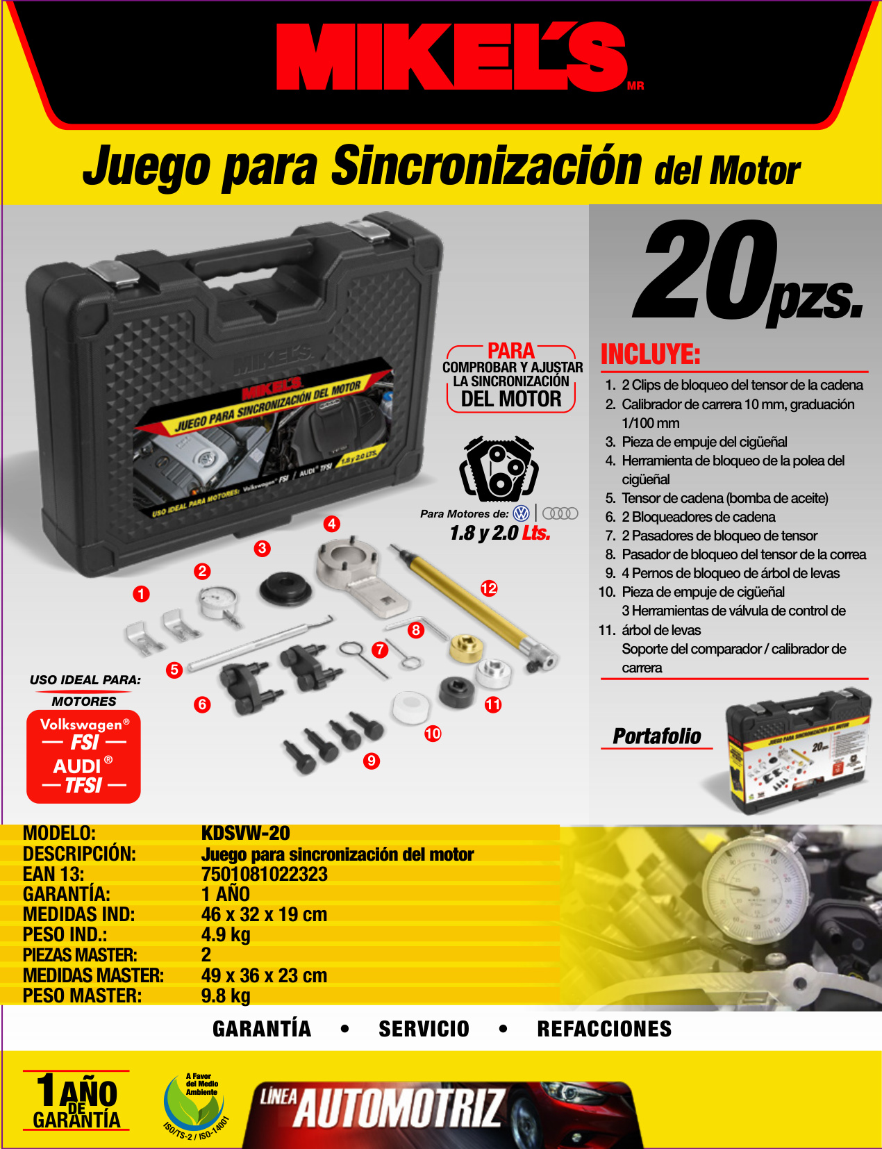MIKELS KDSVW-20 Kit juego de sincronización motor VW®/AUDI® motores turbo FSI y TFSI 1.8 lts - Imagen 4