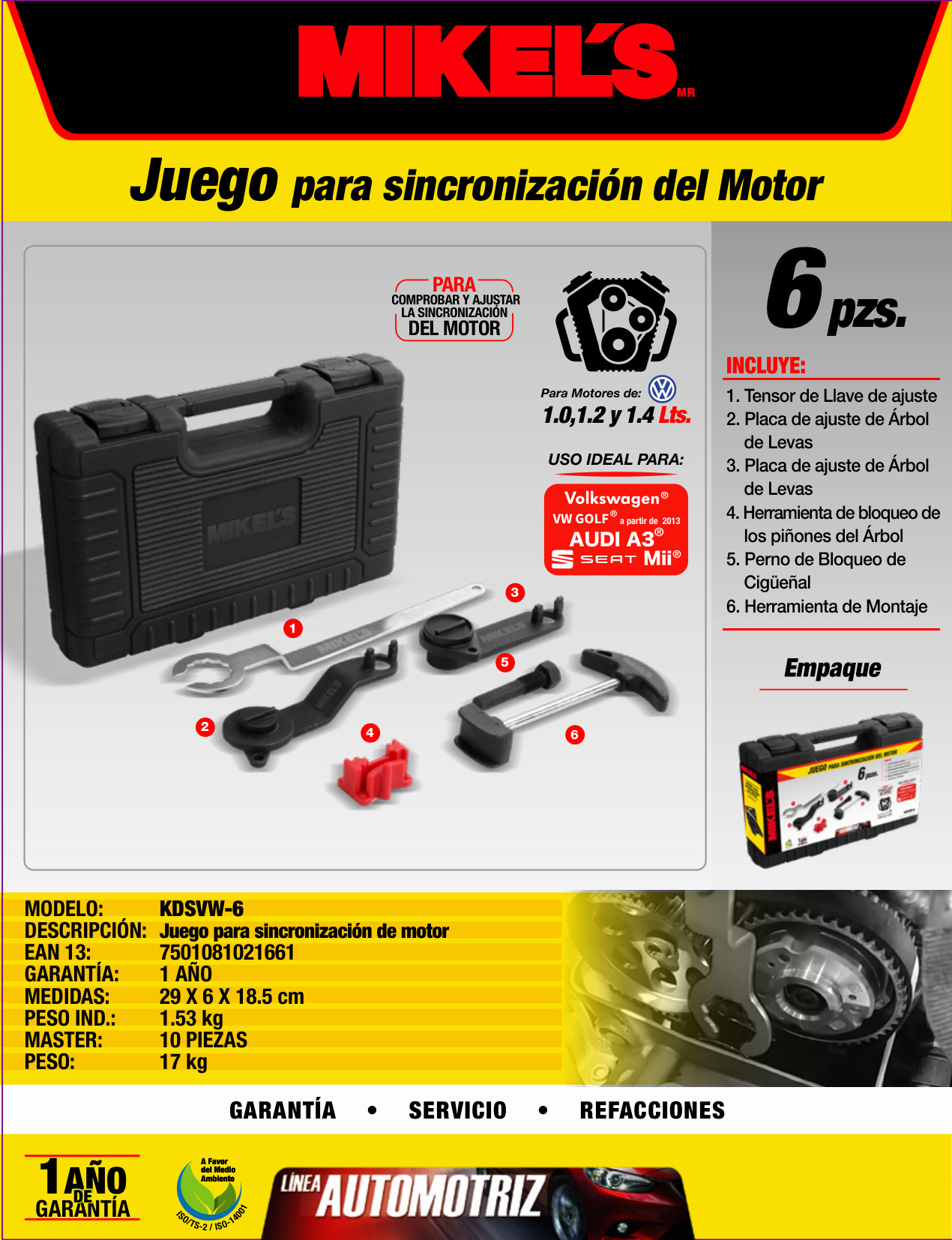MIKELS KDSVW-6 Kit juego para sincronozación de motor VW® 1.0, 1.2 y 1.4 lts - Imagen 4