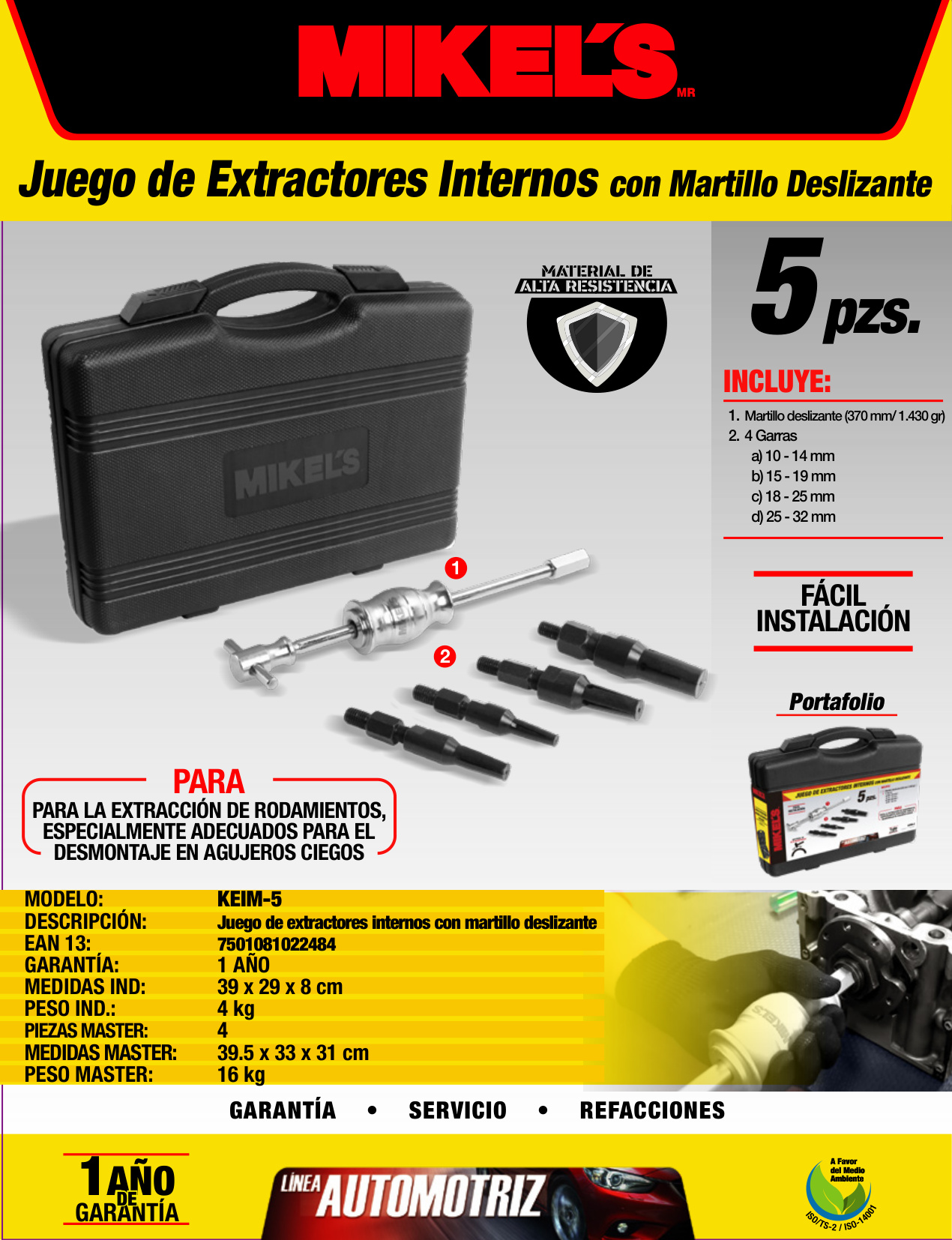 MIKELS KEIM-5 Kit juego de extractores internos con martillo deslizante - Imagen 4