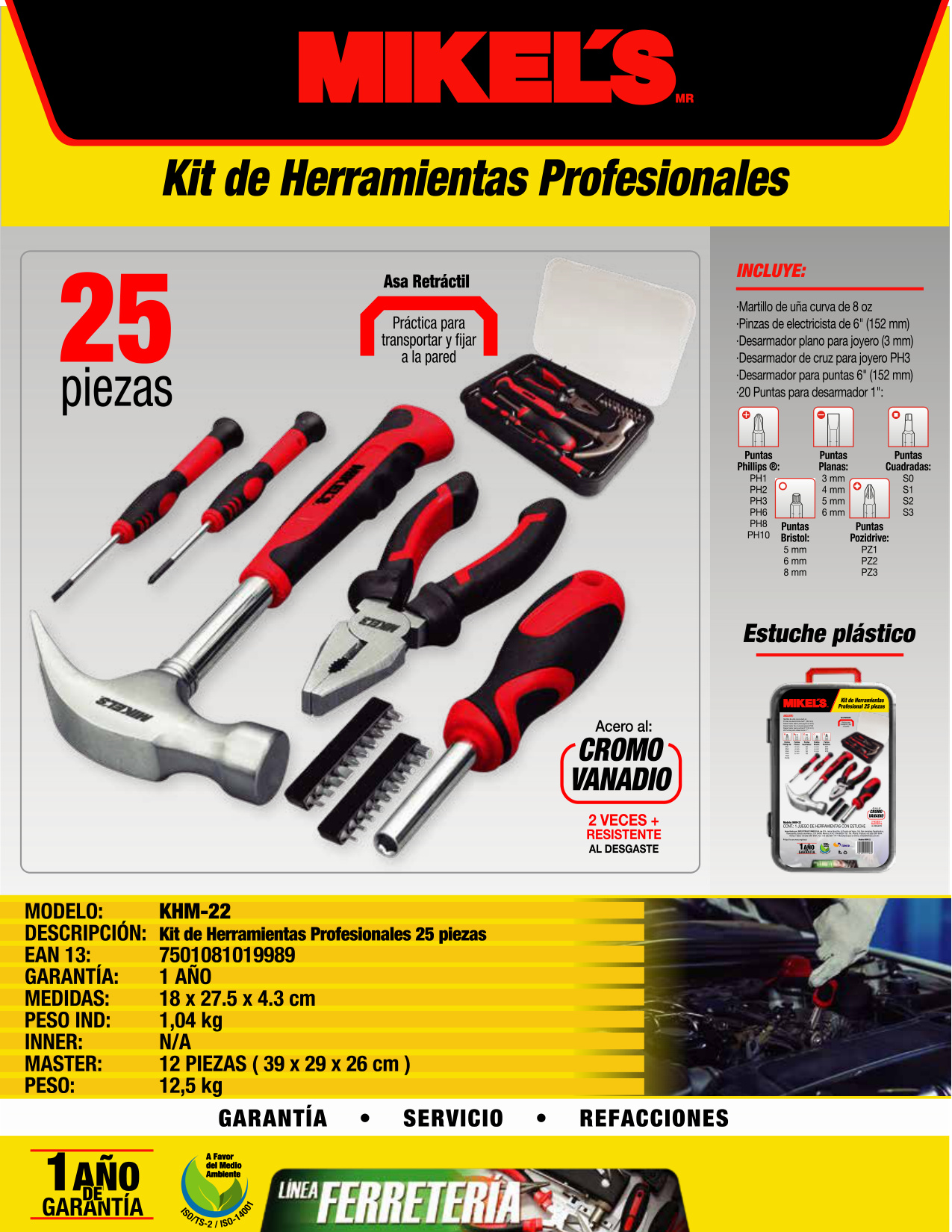 MIKELS KHM-22 Kit de herramientas profesional (25 pzas) - Imagen 4