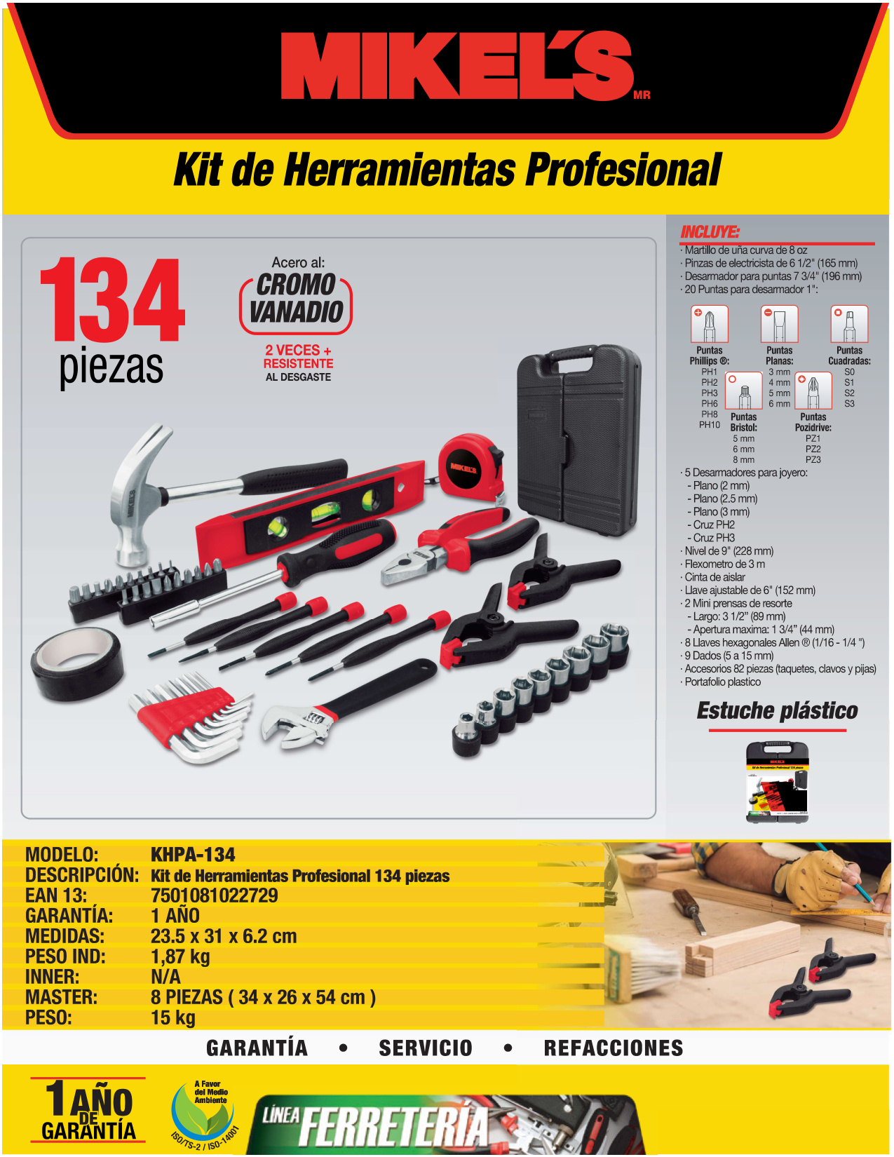MIKELS KHPA-134 Kit de herramientas profesional (134 pzas) - Imagen 4