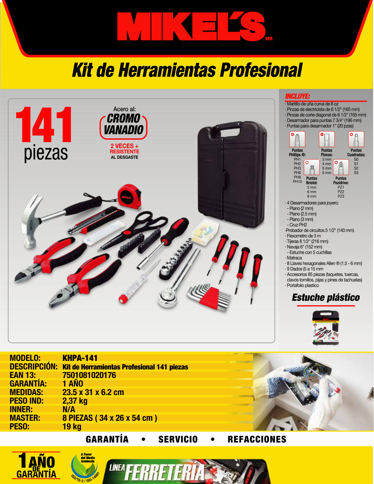 MIKELS KHPA-141 Kit de herramientas profesional (141 pzas) - Imagen 4