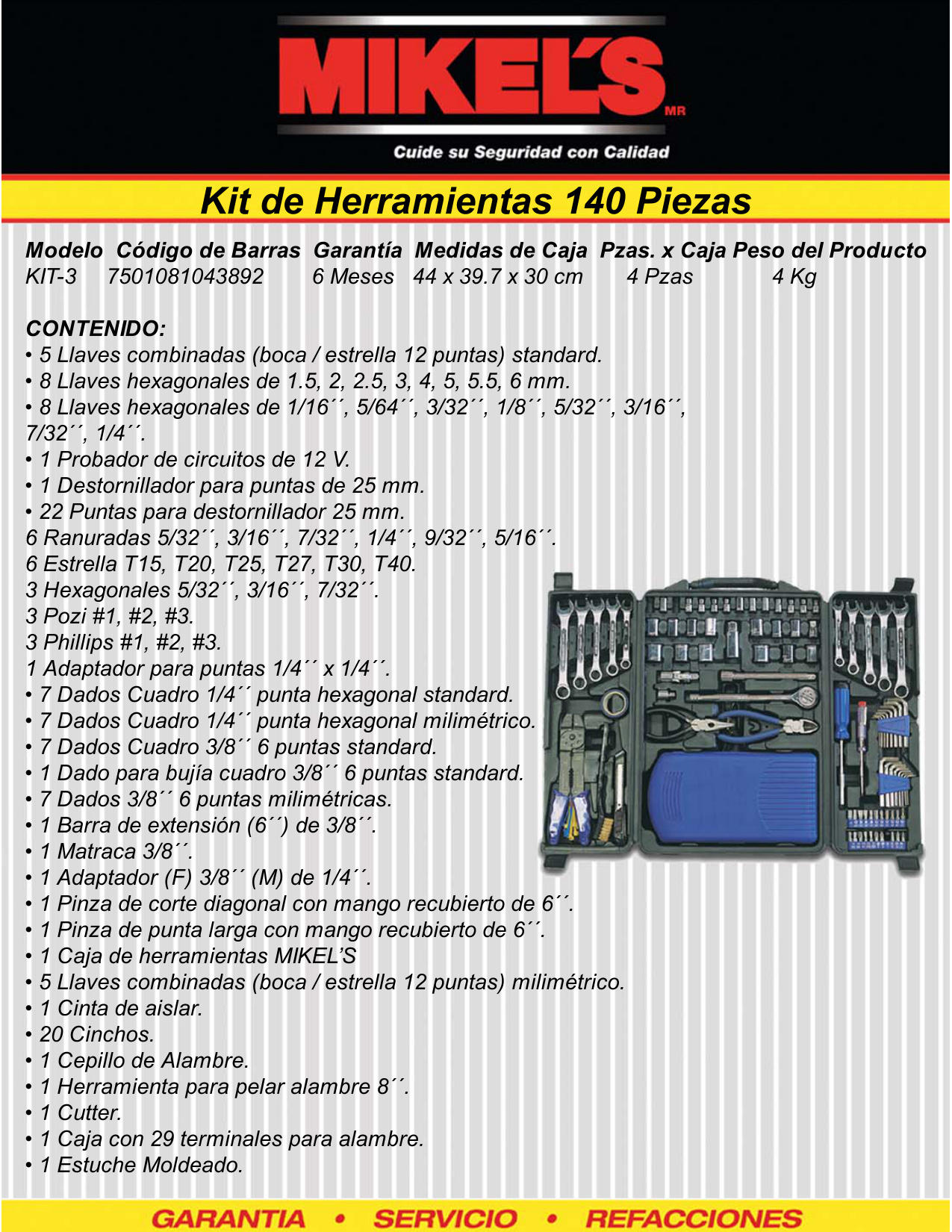 MIKELS KIT-3 Kit juego de herramienta automotriz (140 pzas) - Imagen 4
