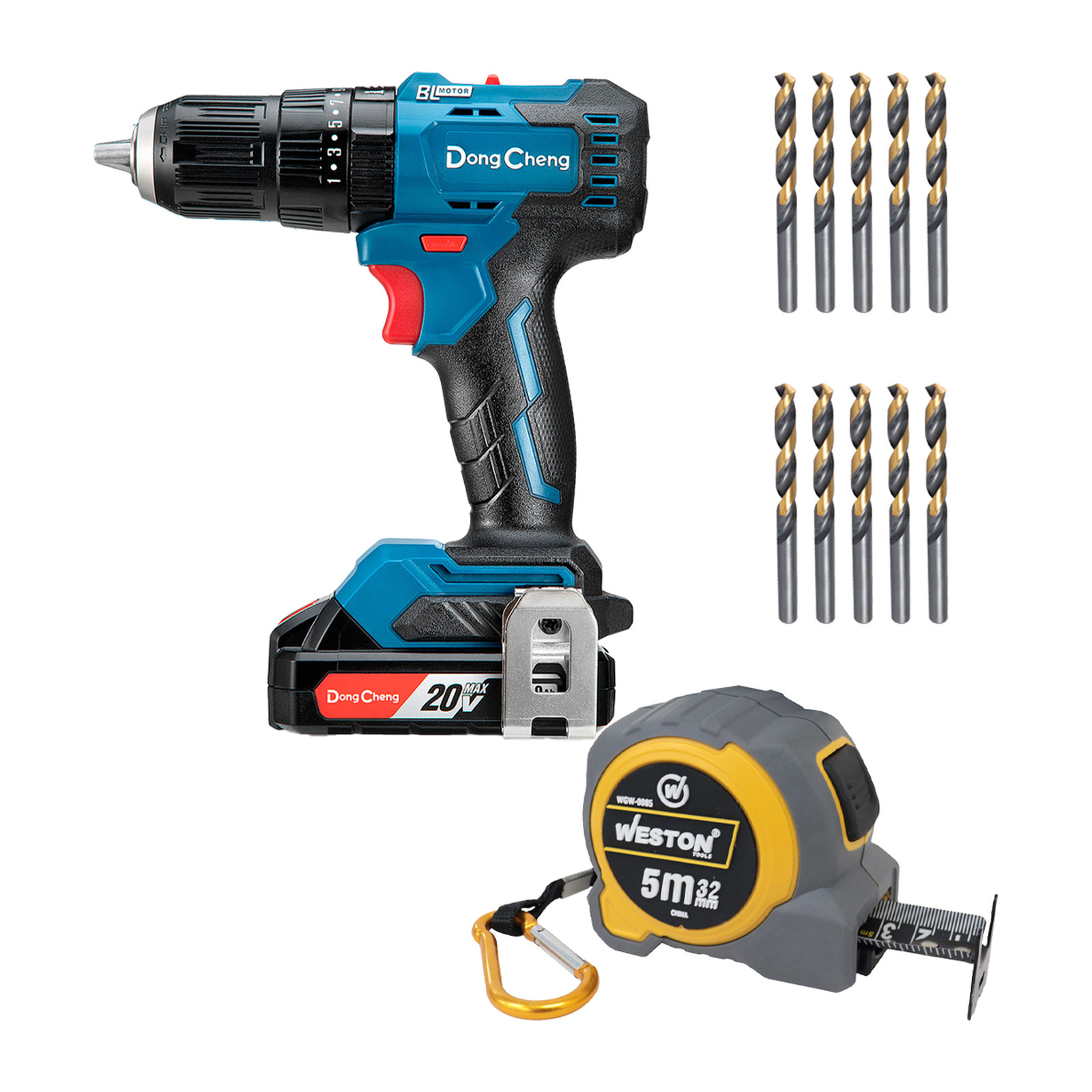 ROTOMARTILLO 20V 1800RPM 1/2" + BROCA AV 3/8" 10PZ + FLEXOMETRO 5M