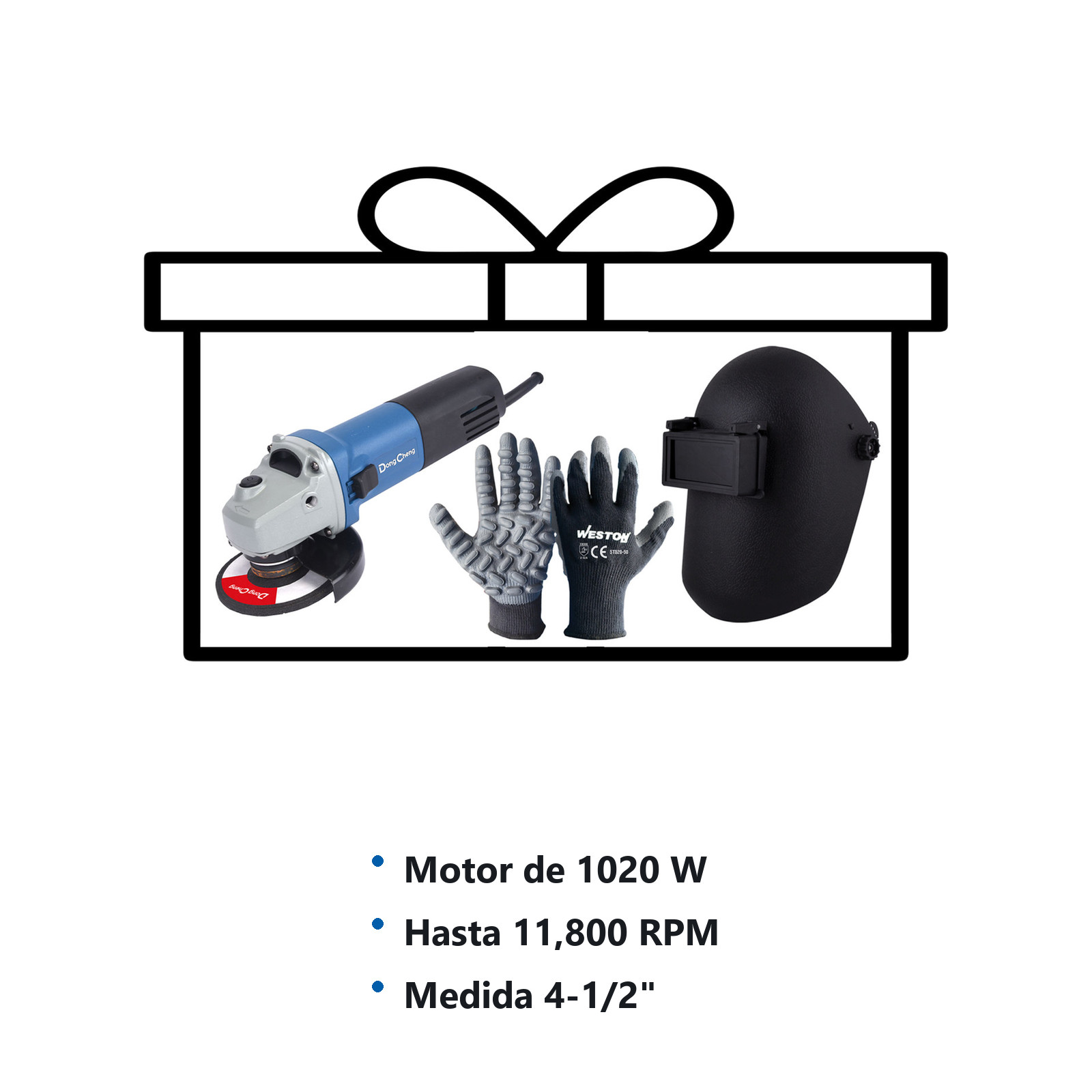 ESMERILADORA ANG. 1020W + DISCOS LAMIN. ZIRC. G40 G60 + CARETA SOLDAR VENT. AJUS. + GUANTE ANTI VIBR - Imagen 2
