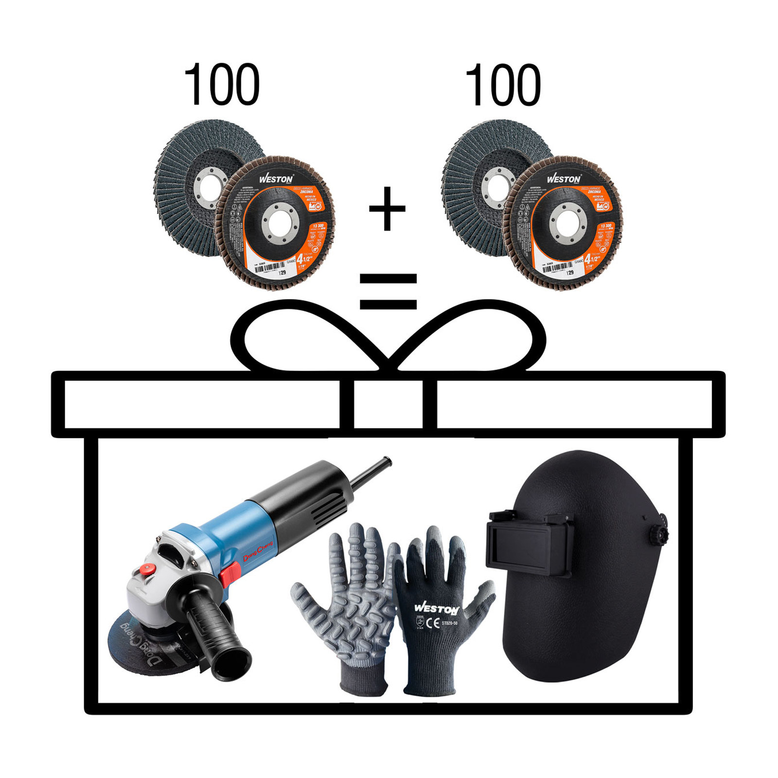 Kit Esmeriladora Angular 710 W 4-1/2" con Discos Laminados Zirconio G40/G60, Careta para Soldar y Guante Anti Vibración Weston