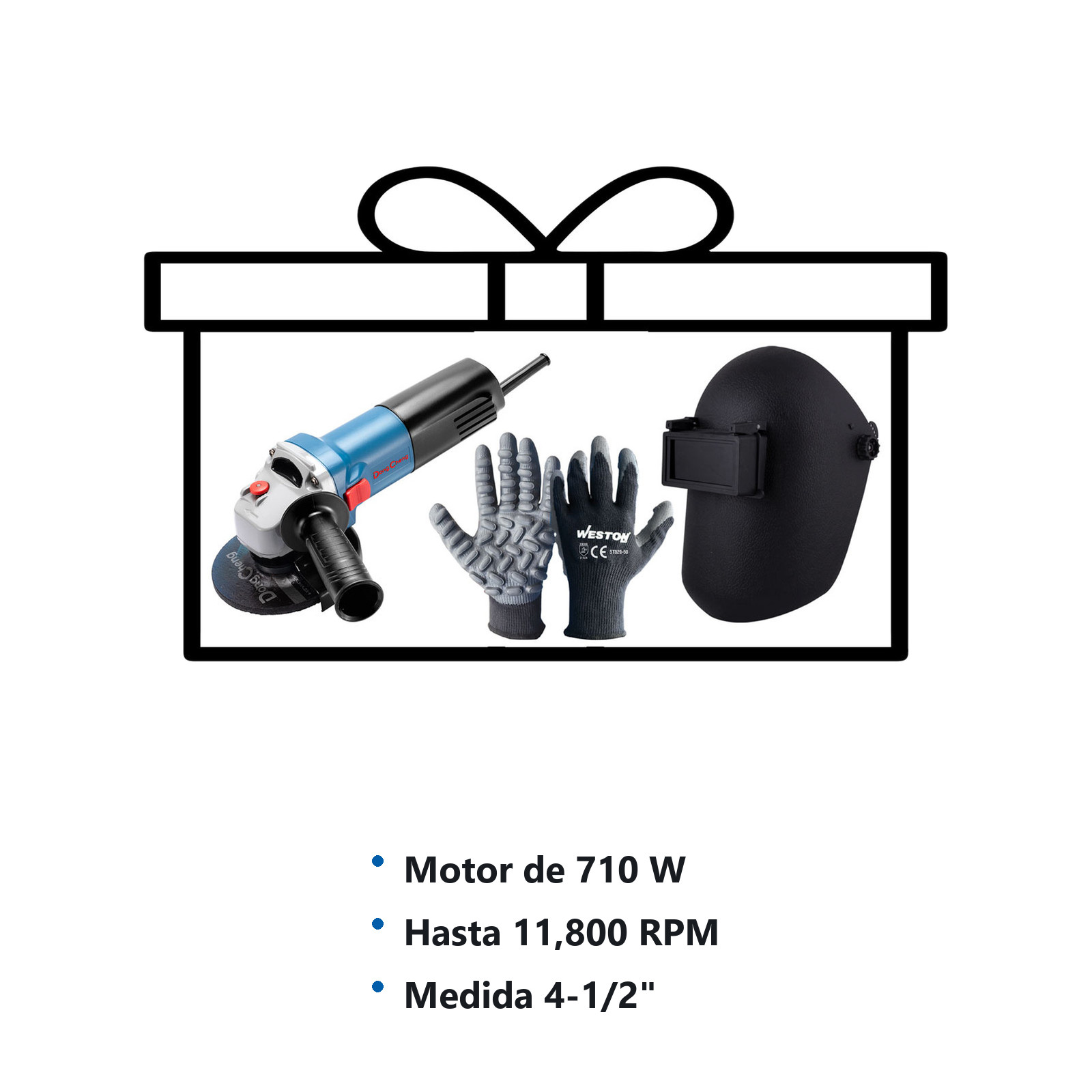 ESMERILADORA ANG. 710W + DISCOS LAMIN. ZIRC. G40 G60 + CARETA SOLDAR VENT. AJUS. + GUANTE ANTI VIBRA - Imagen 2