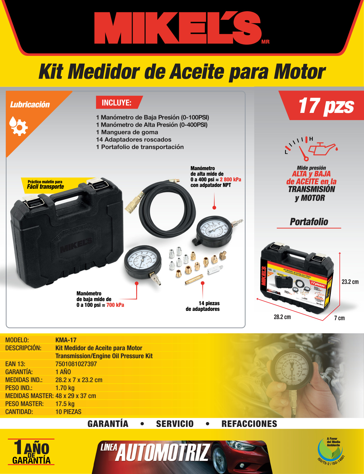 MIKELS KMA-17 Kit medidor de aceite para motor (17 pzas) - Imagen 2