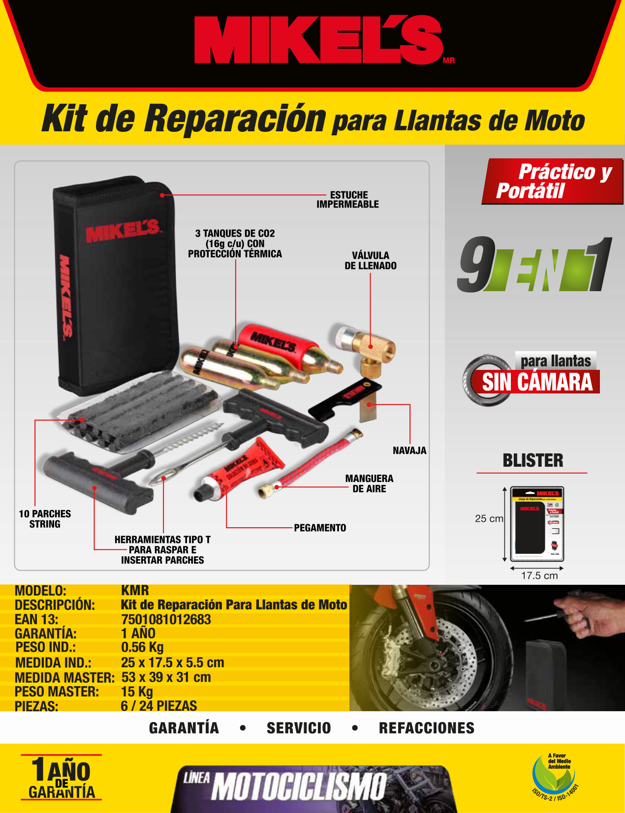 MIKELS KMR Kit reparación para llantas de moto - Imagen 4