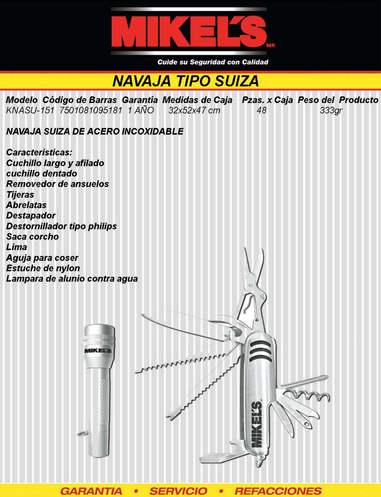 MIKELS KNASU-151 Navaja tipo Suiza (kit 15 en 1) - Imagen 4
